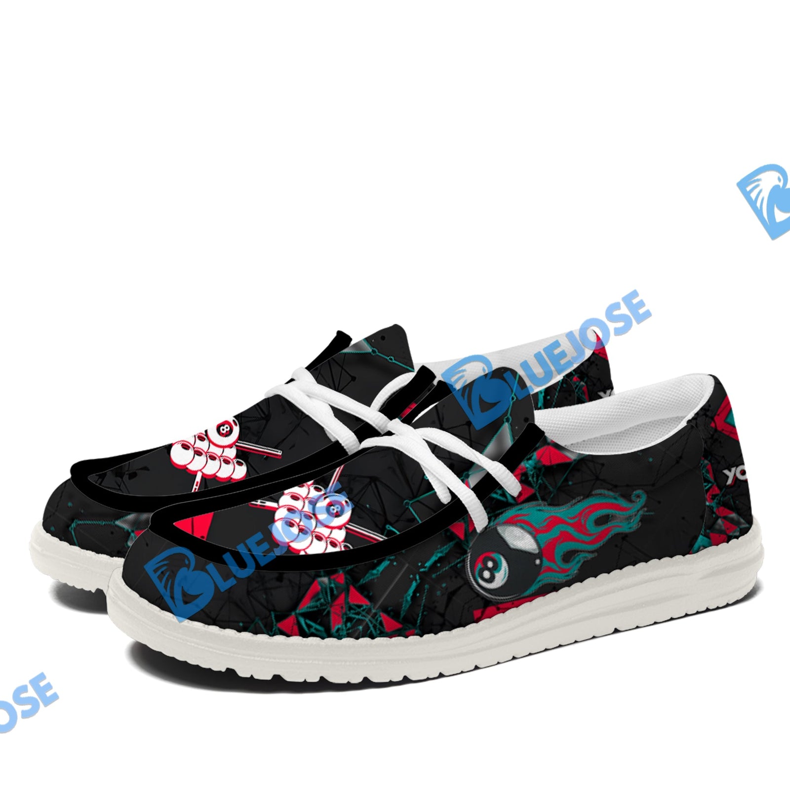 BlueJose Billiards 8 Ball Peaceful Fire White Canvas Loafer Shoes