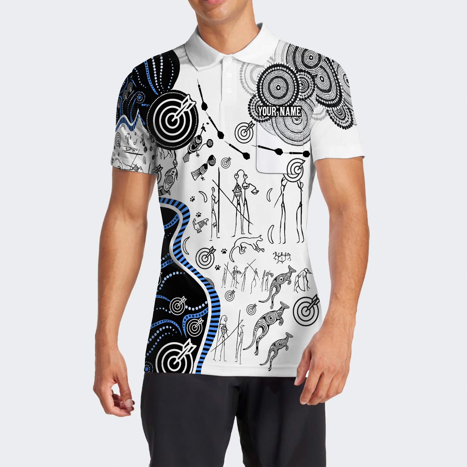 BlueJose Design Aboriginal Art Darts Personalized Name, Team Name Unisex Shirt