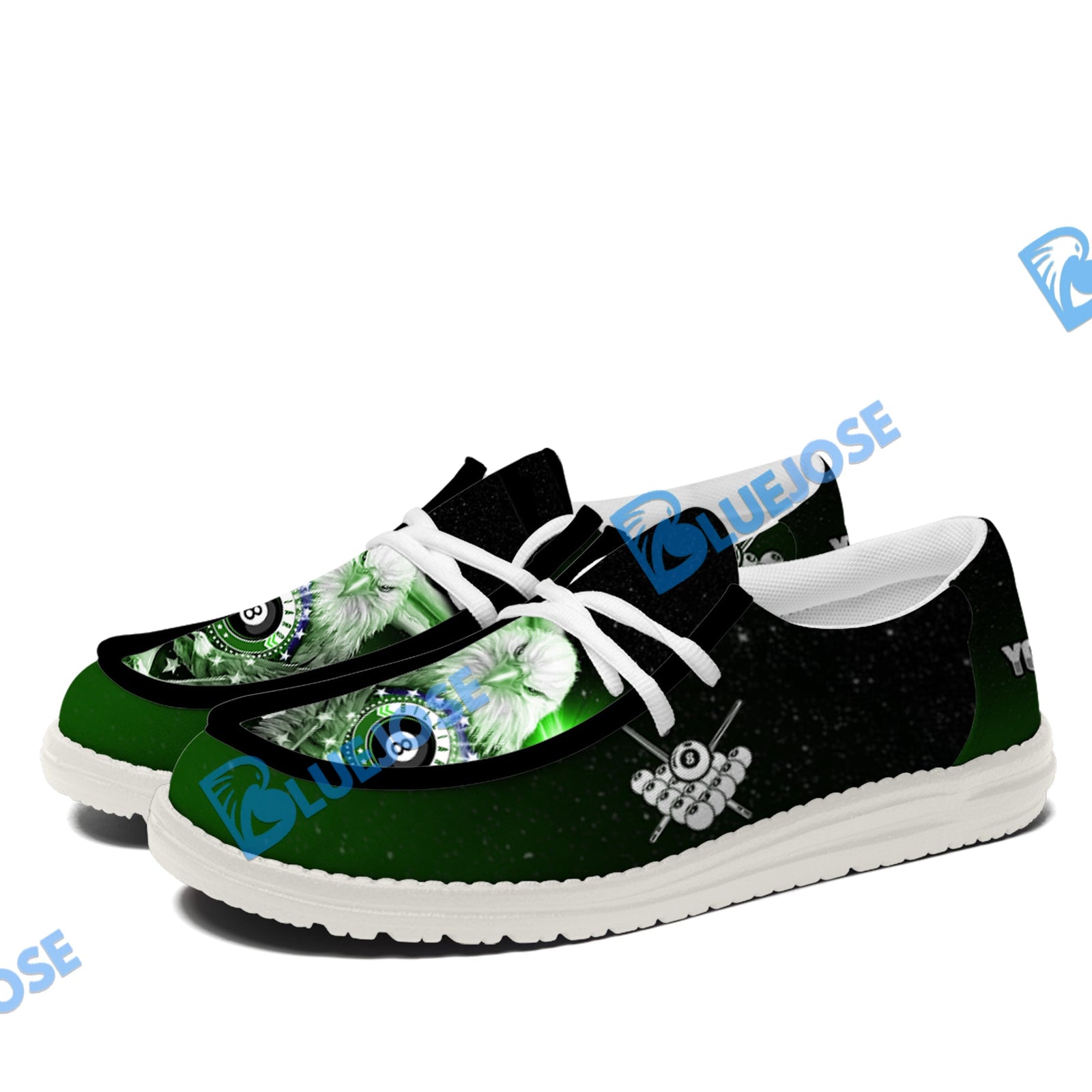 BlueJose Billiards Ball 8 Cross Eagle American Flag White Canvas Loafer Shoes (4 Colors)