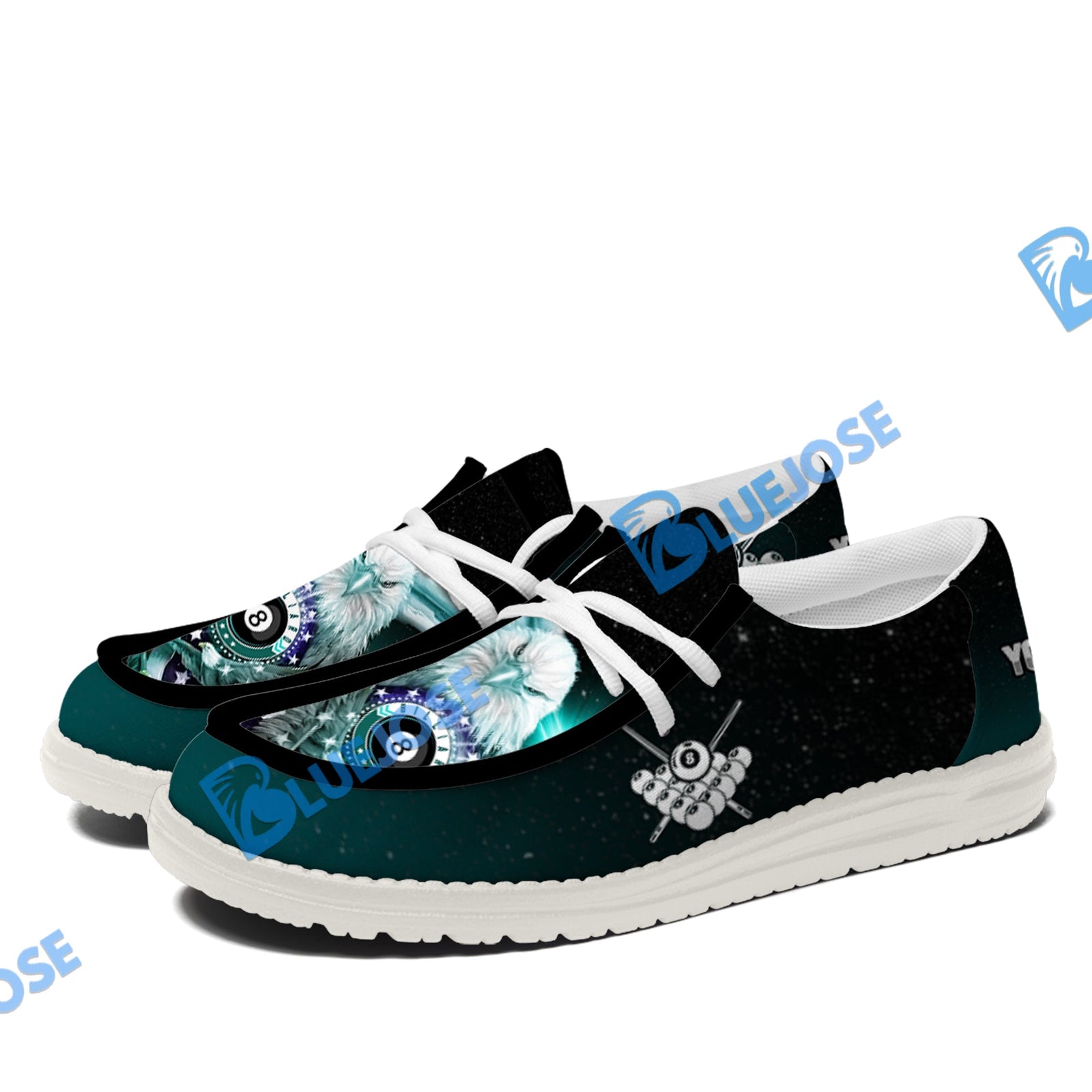 BlueJose Billiards Ball 8 Cross Eagle American Flag White Canvas Loafer Shoes (4 Colors)