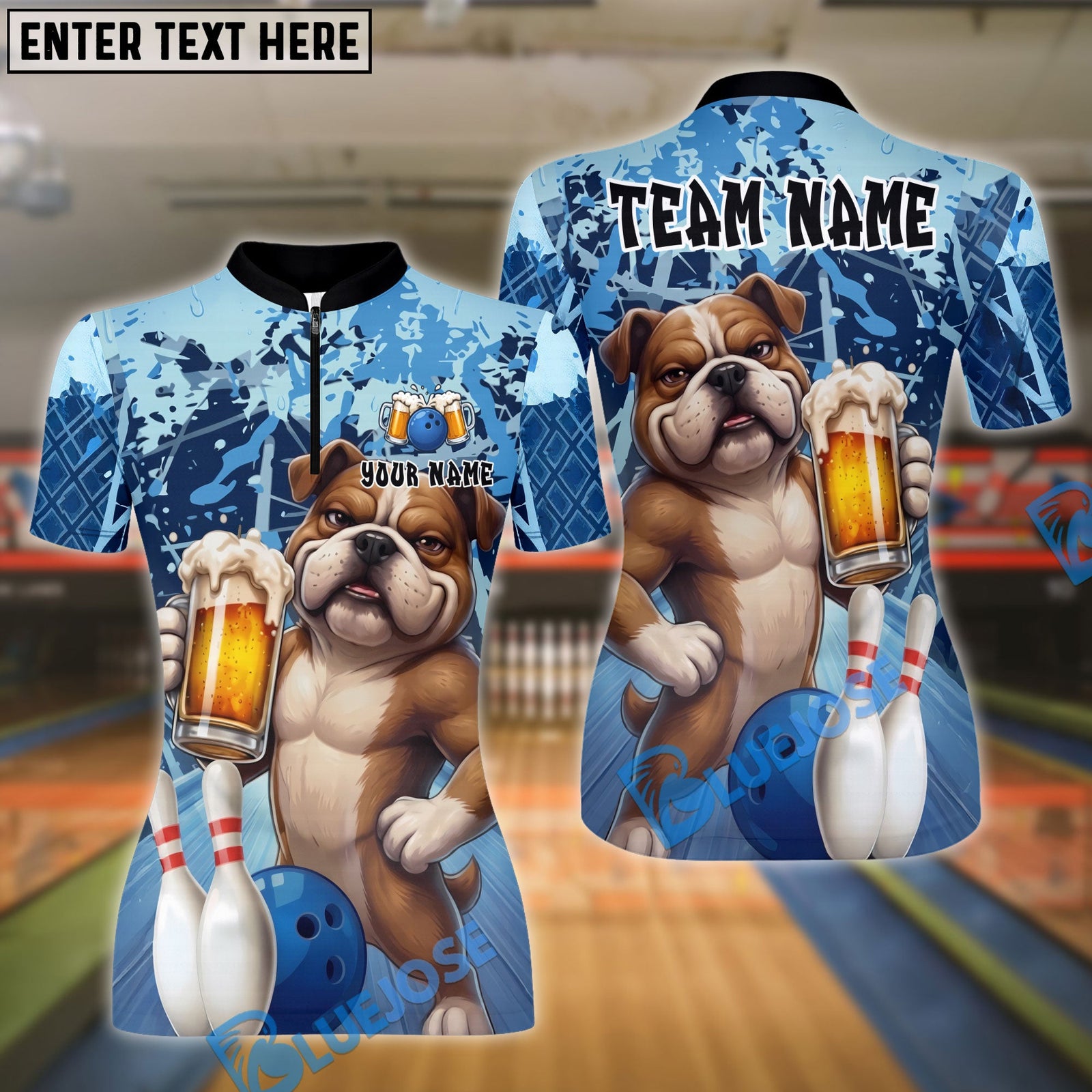 BlueJose Bowling And Pins Funny Bulldog Cool Drinking Beer Design Customized Name, Team Name 3D Shirt (4 Colors)