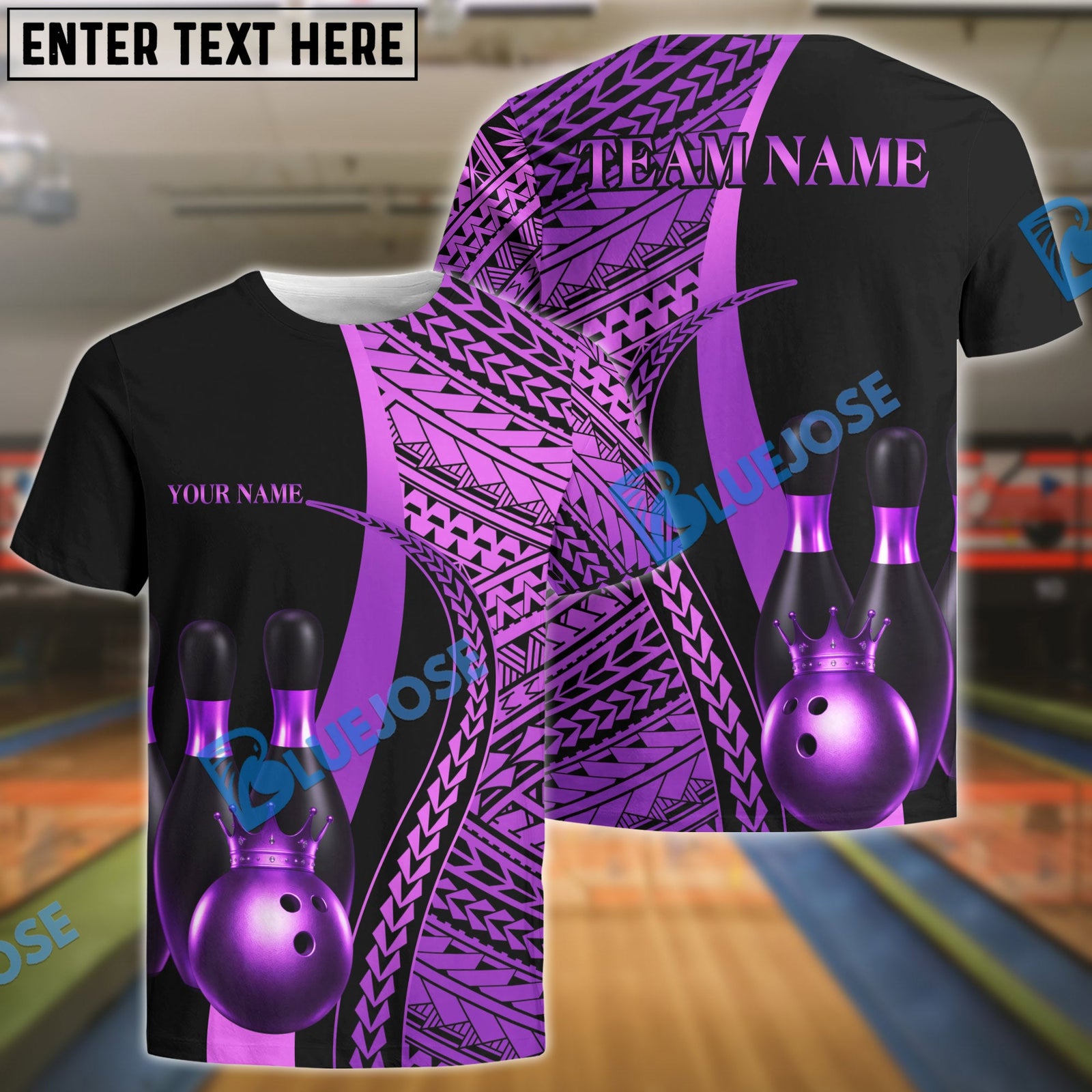 BlueJose Bowling & Pins Tribal Crown Pattern Customized Name, Team Name 3D Shirt (6 Colors)