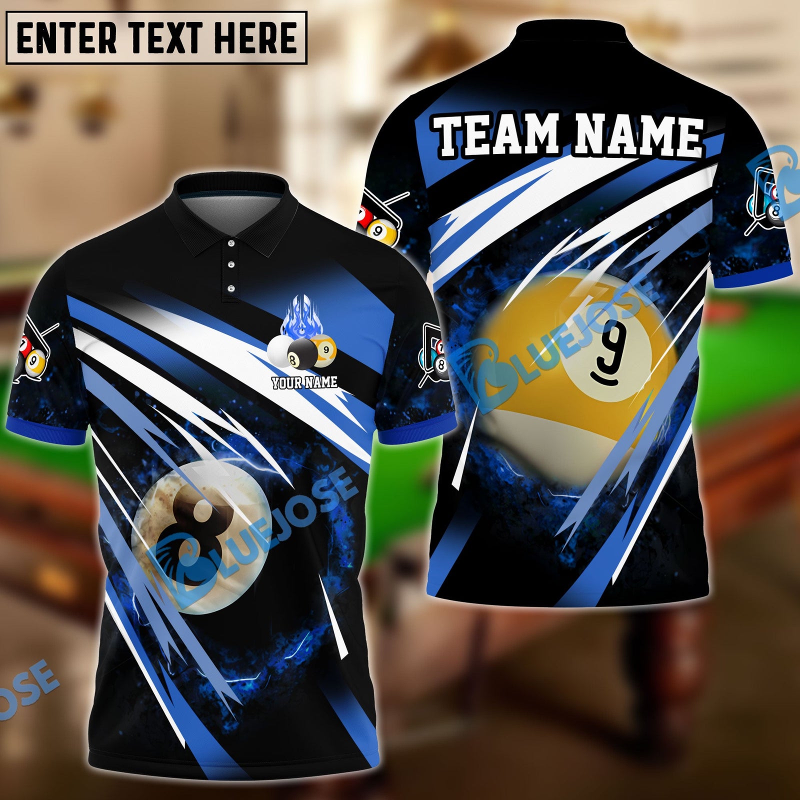 BlueJose Billiards Explosion Personalized Name, Team Name Unisex Shirt (6 Colors)