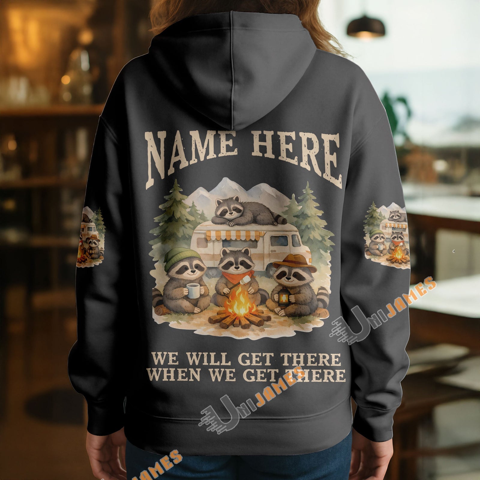BlueJose Racoon Camping We Will Get There When We Get There Personalized Name Shirts