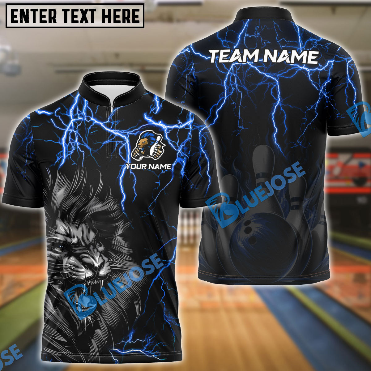BlueJose Bowling And Pins Lion Thunder Lightning Customized Name, Team Name 3D Shirt (4 Colors)