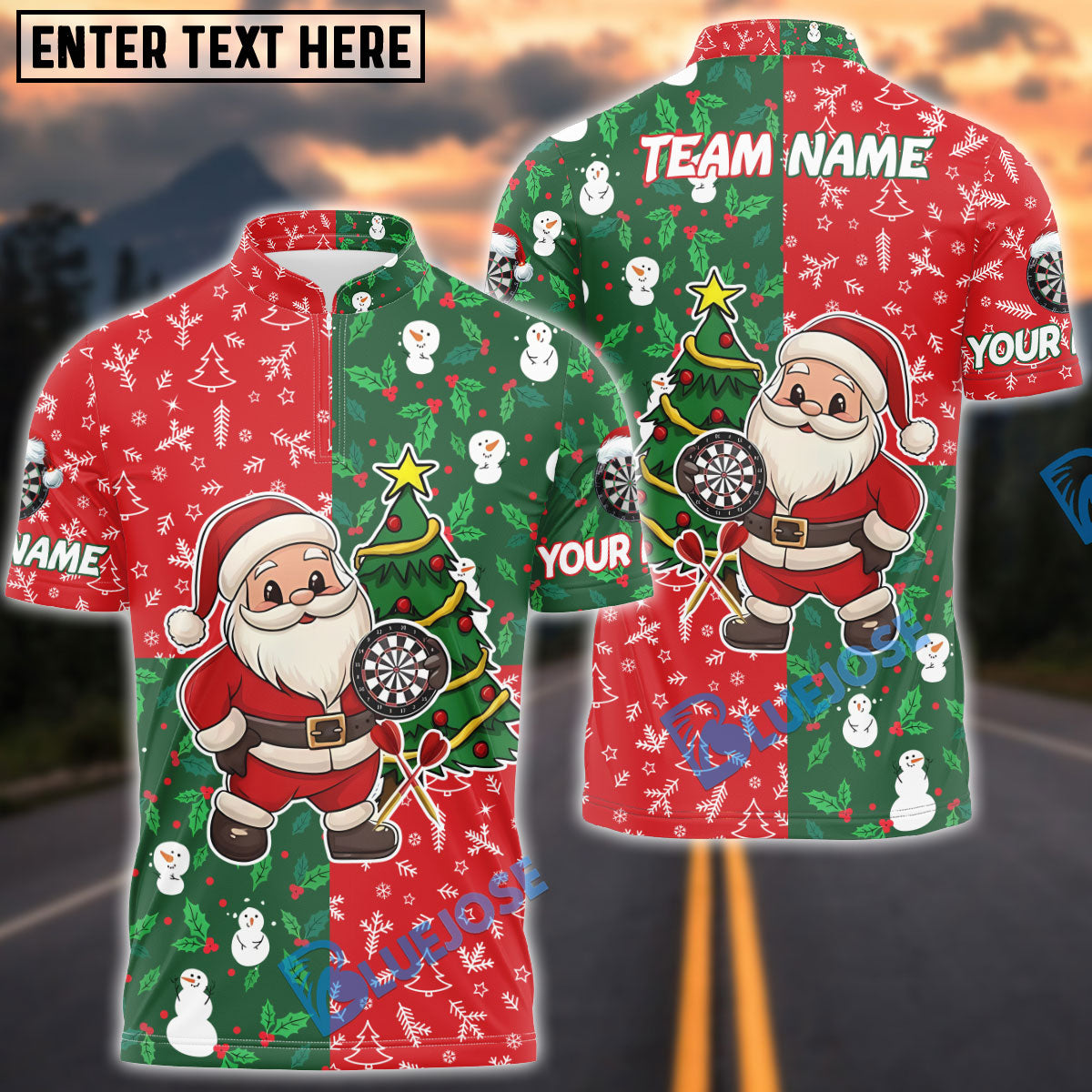 BlueJose Darts Merry Christmas Santa Multicolor Option Customized Name Shirt (3 Colors)