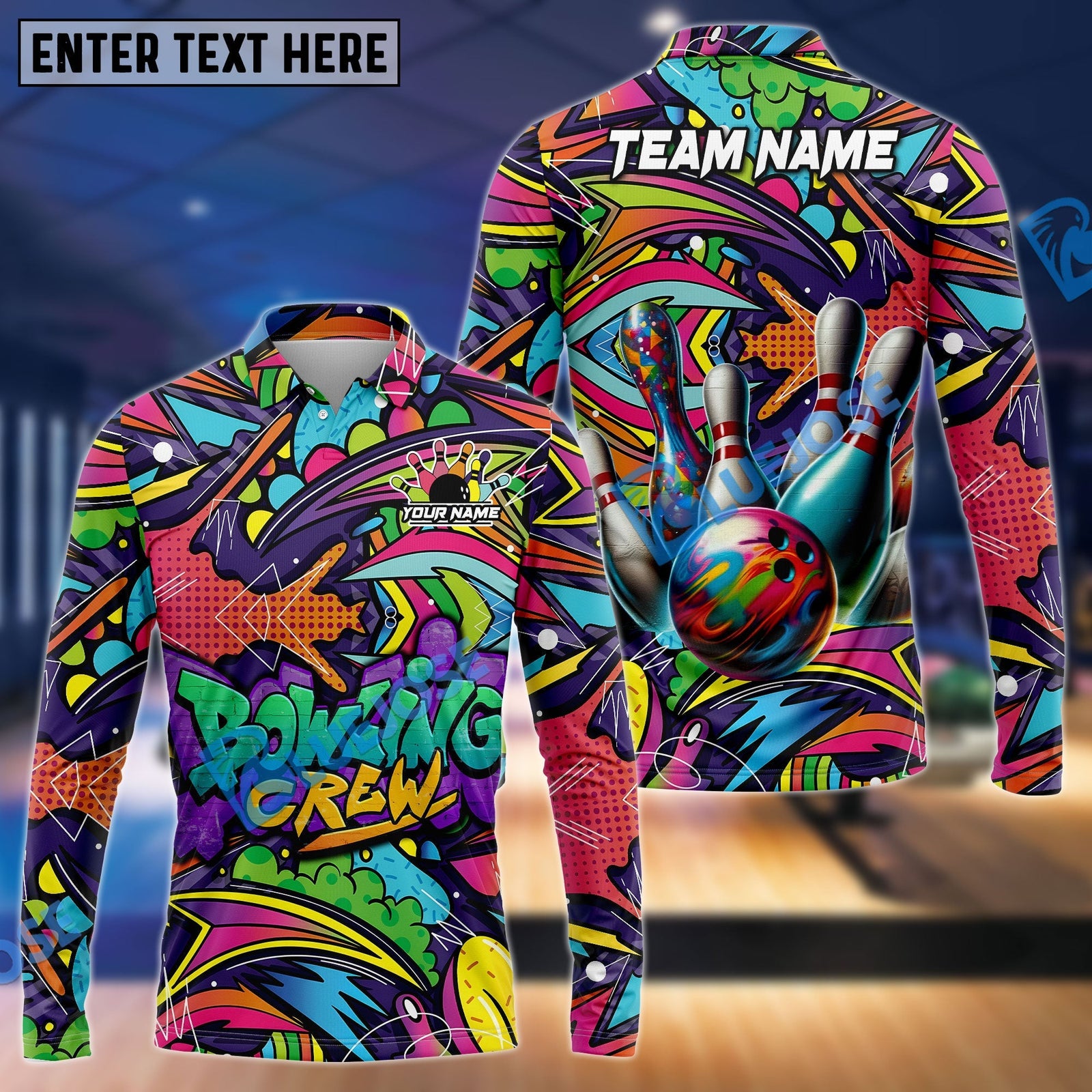 BlueJoses Bowling Graffiti Crew Customized Name, Team Name 3D Shirt
