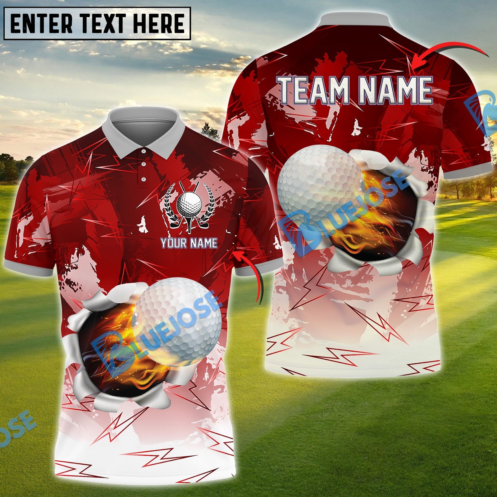 BlueJose Lightning Golf Ball Customized Name, Team Name 3D Shirts (4 Colors)