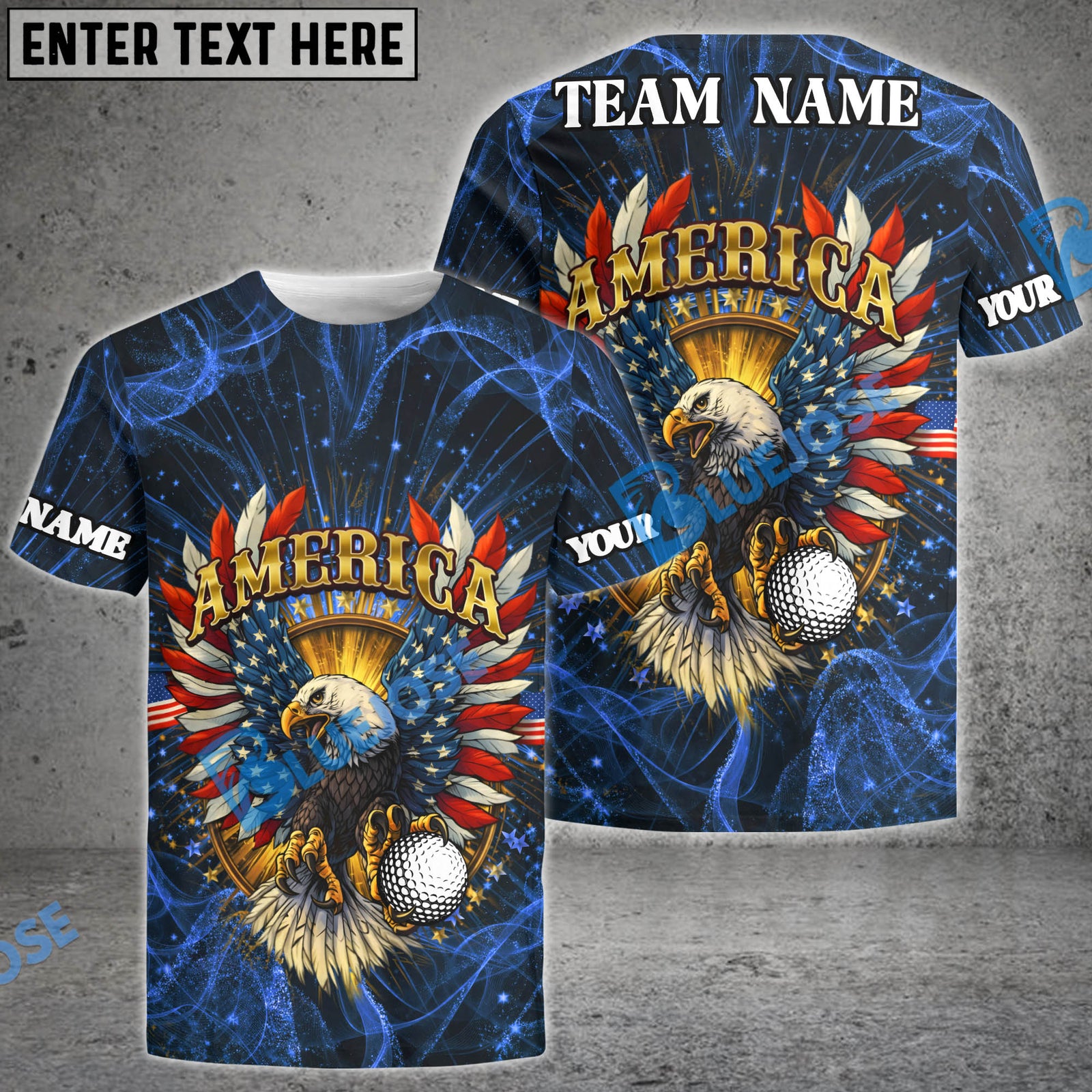 BlueJose American Eagle Swing Golf Polo Customized Name, Team Name 3D Shirts (4 Colors)