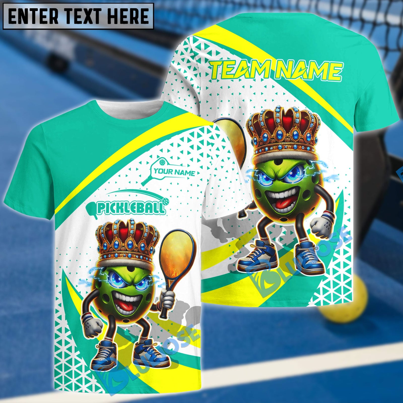 BlueJose Pickball King Customized Name 3D Shirt (6 Colors)