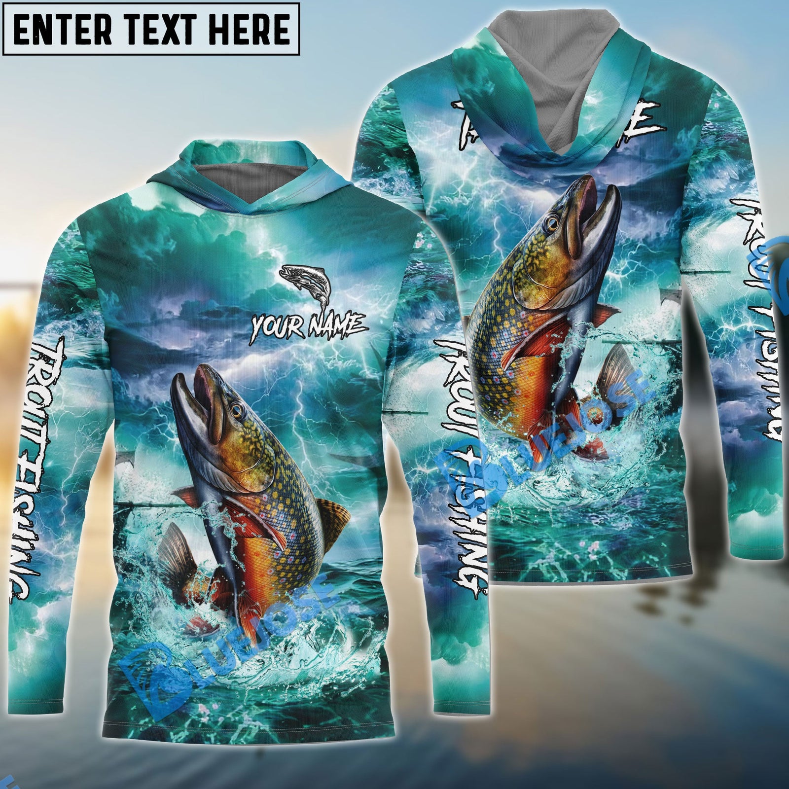 Bluejose Trout Fishing Teal Thunderstorm Name & Team Name 3D Shirts