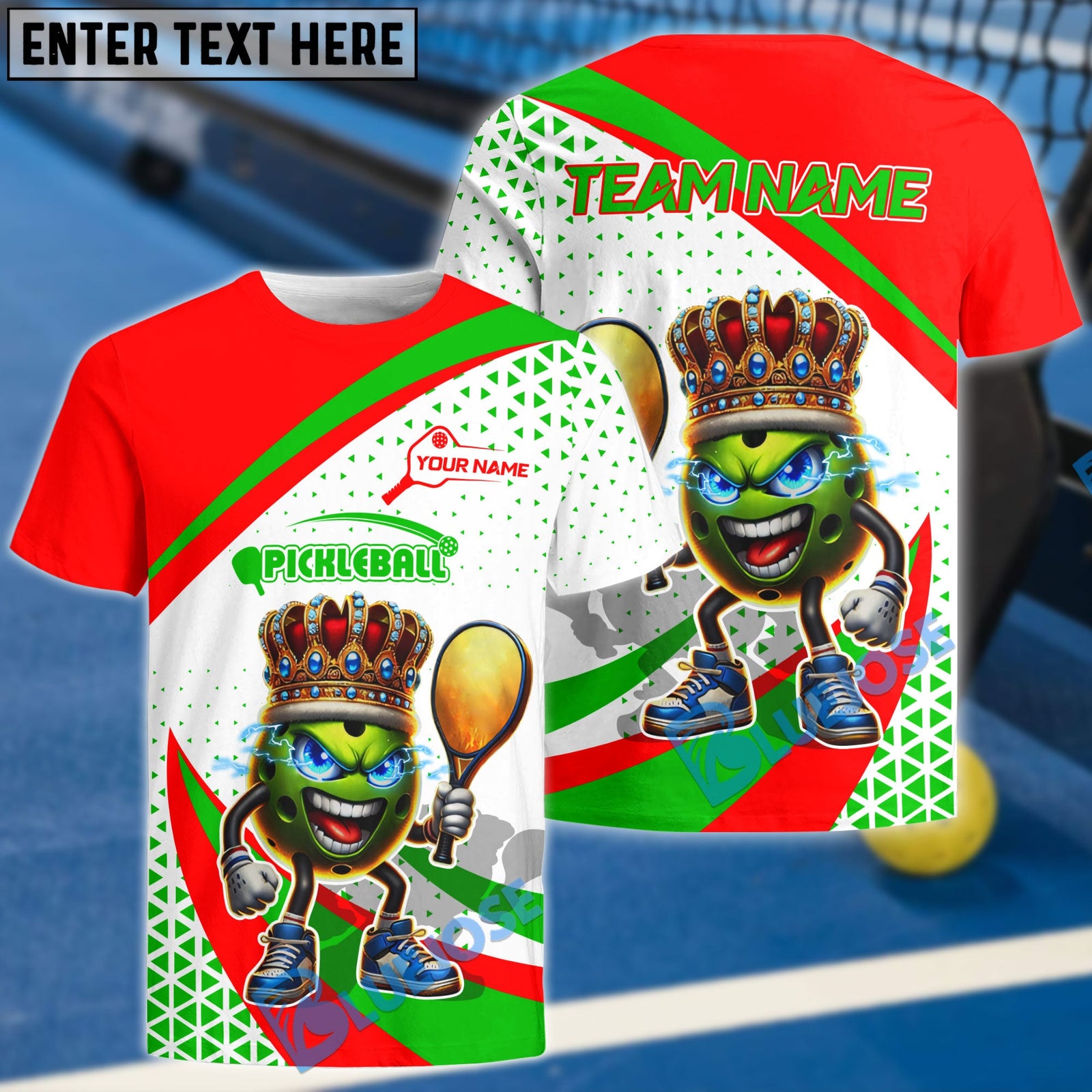 BlueJose Pickball King Customized Name 3D Shirt (6 Colors)