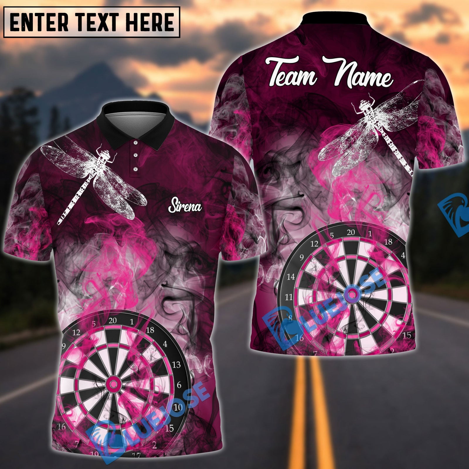 BlueJose Darts Smoke Dragonfly Personalized Name, Team Name Shirt (5 Colors)