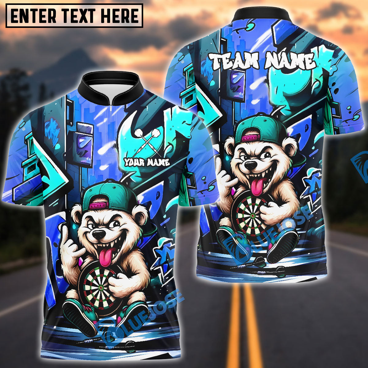 BlueJose Darts Dartboard Bear Street Style Customized Name, Team Name 3D Shirt (4 Colors)