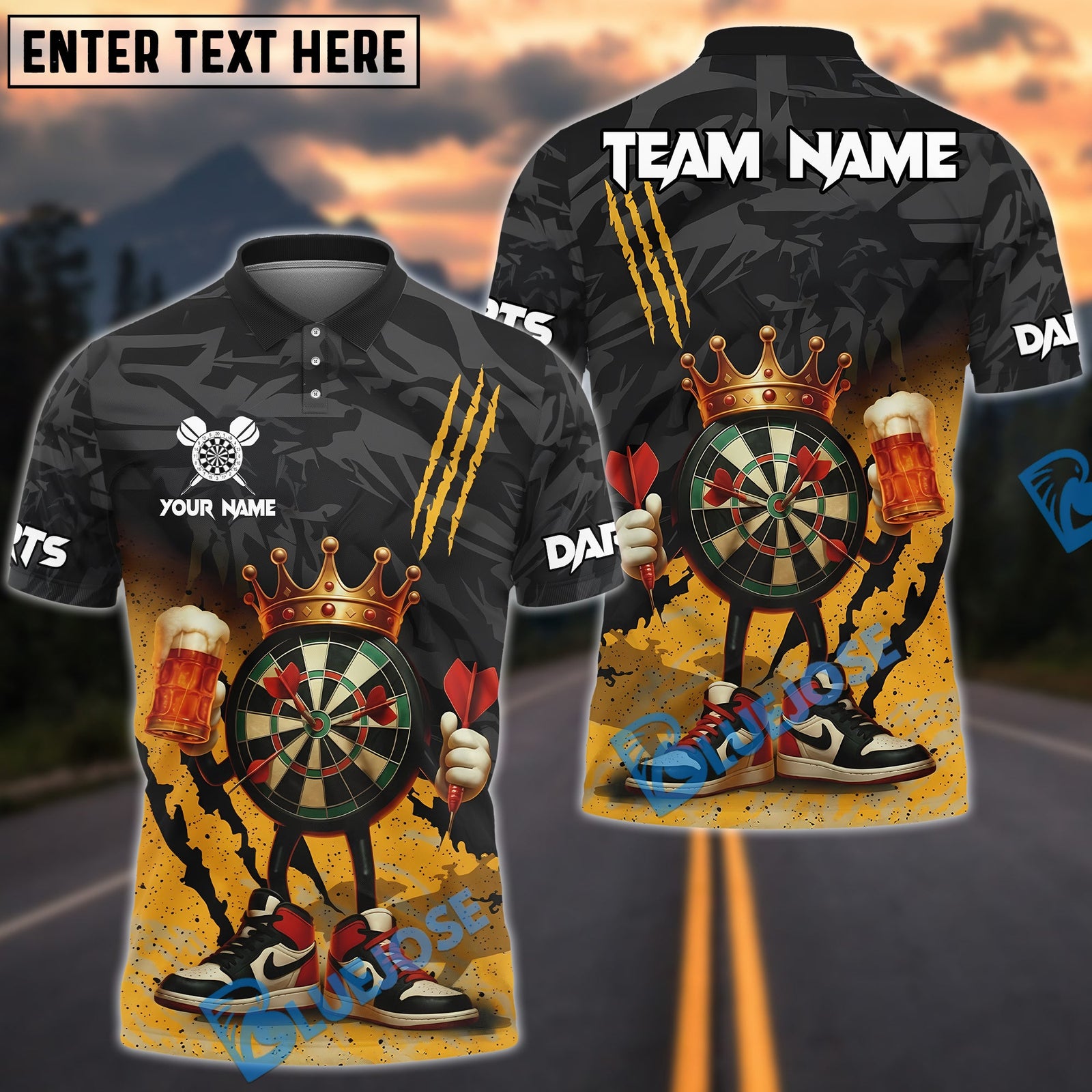 BlueJose Darts King DartBoard With Beer Design Customized Name, Team Name 3D Shirt (4 Colors)