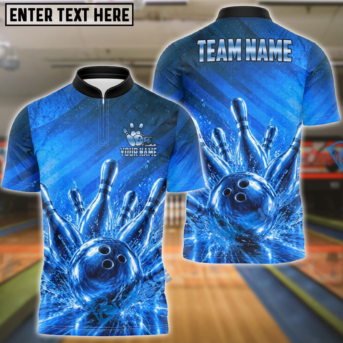 BlueJose Bowling Golden Strike Ball & Pins Explosion Customized Name, Team Name 3D Shirt (6 Colors)