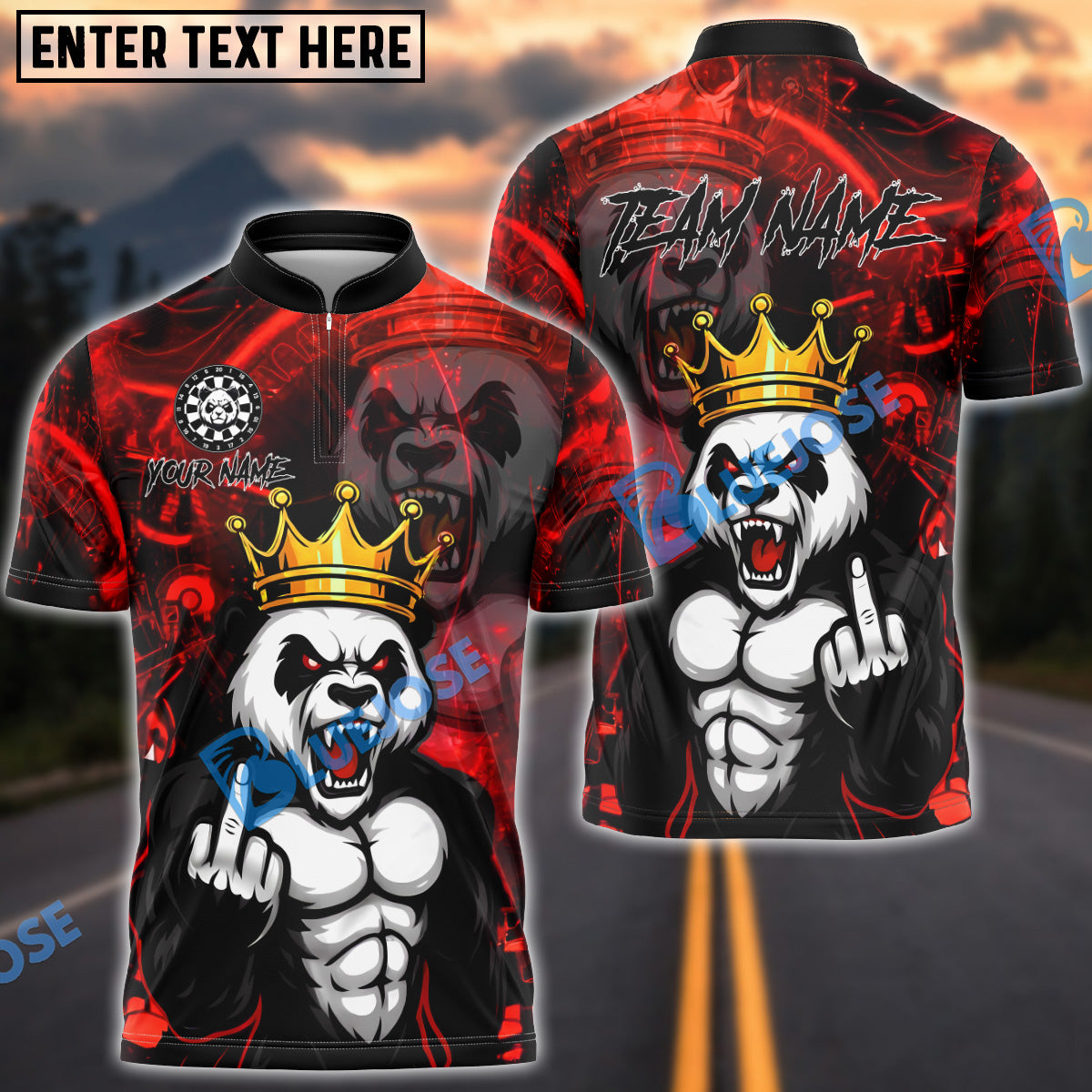 BlueJose Darts Panda King Savage Mood Customized Name, Team Name 3D Shirt (4 Colors)