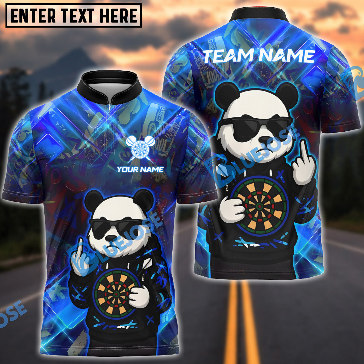 BlueJose Darts Cool Panda Graffiti Style Customized Name, Team Name 3D Shirt (4 Colors)