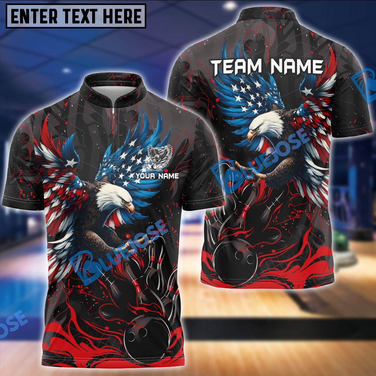 BlueJose Bowling And Pins Almighty American Eagle Multicolor Customized Name 3D Shirt (4 Colors)