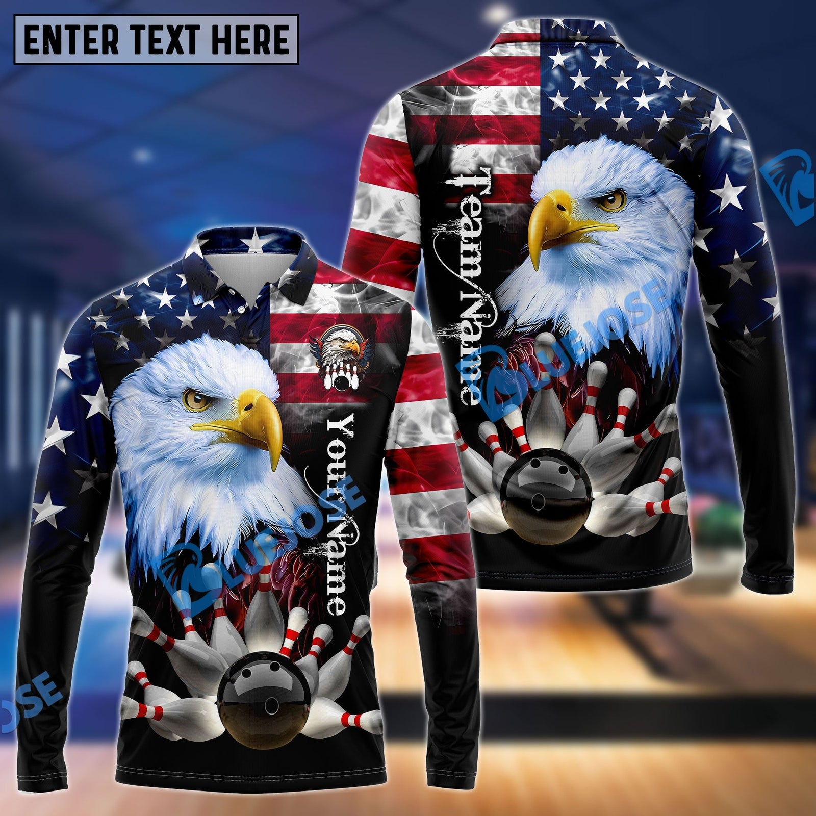 BlueJose Bowling American Eagle Customized Name, Team Name 3D Shirt