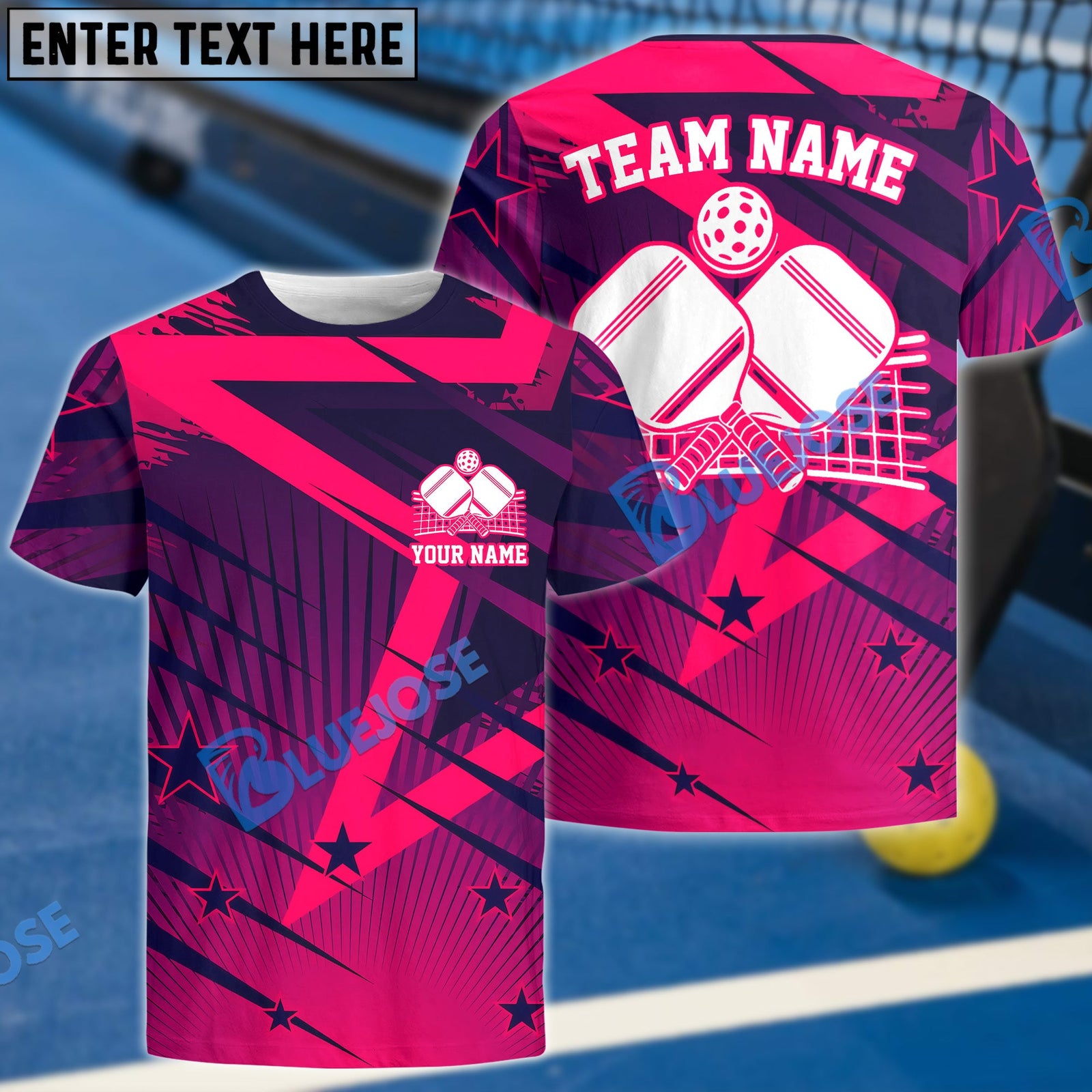 BlueJose Pickleball Star Sky Personalized Name, Team Name Unisex Shirt (4 Colors)