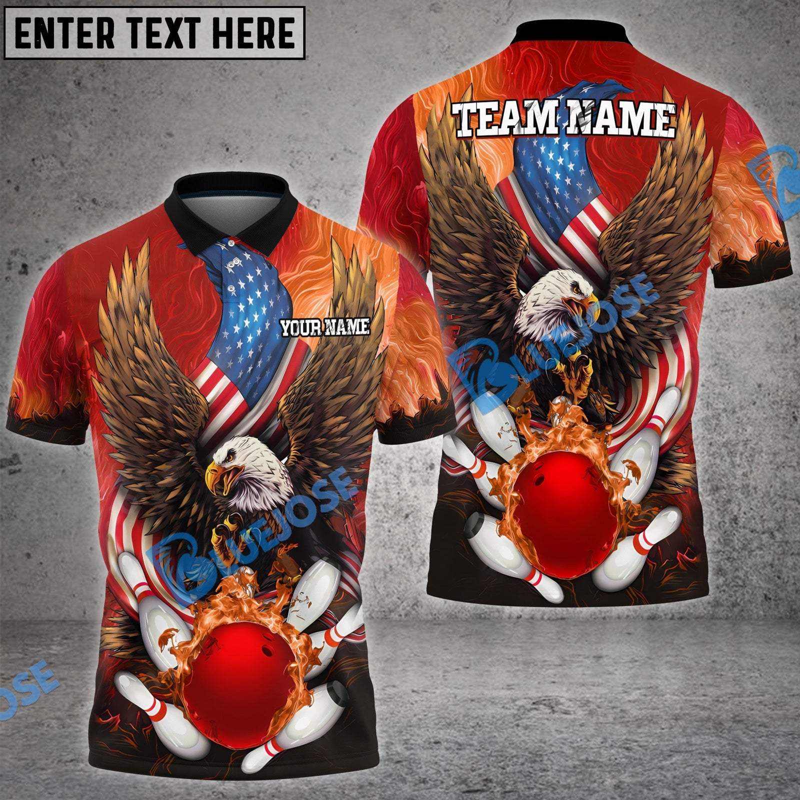 BlueJose Bowling And Pins USA Eagle Flag Multicolor Customized Name 3D Shirt (4 Colors)