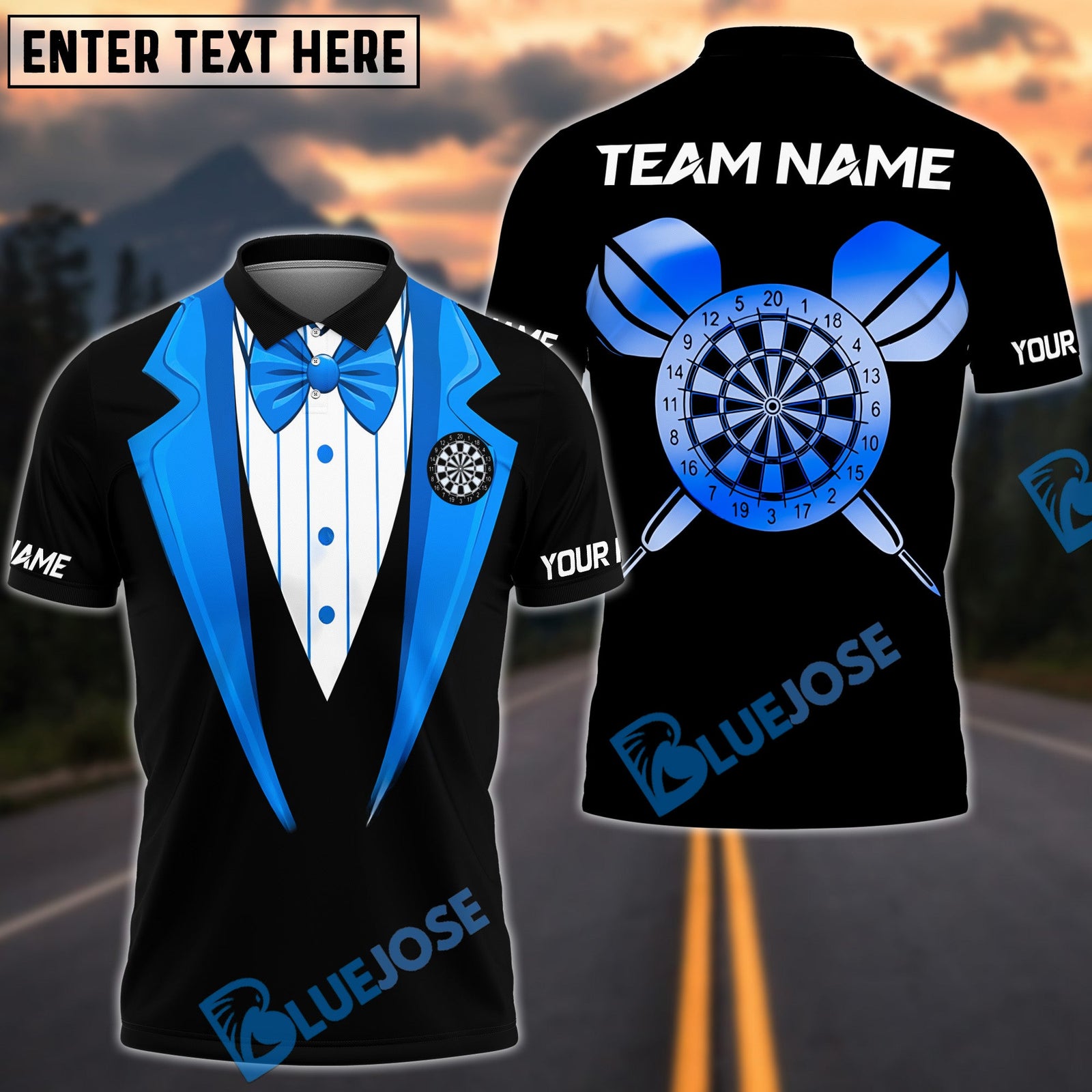 BlueJose Darts Gentleman Style Personalized Name, Team Name Shirt (6 Colors)