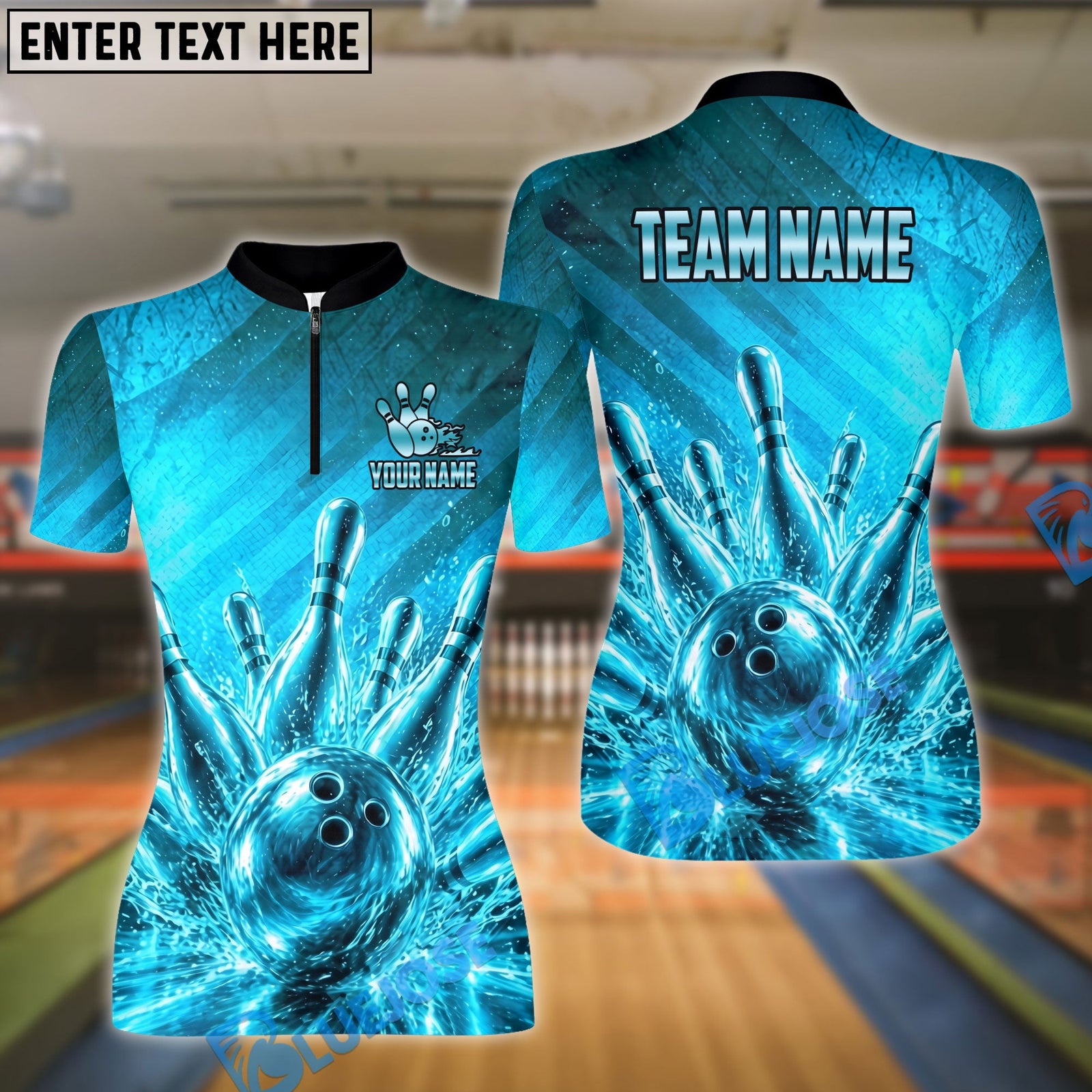 BlueJose Bowling Golden Strike Ball & Pins Explosion Customized Name, Team Name 3D Shirt (6 Colors)