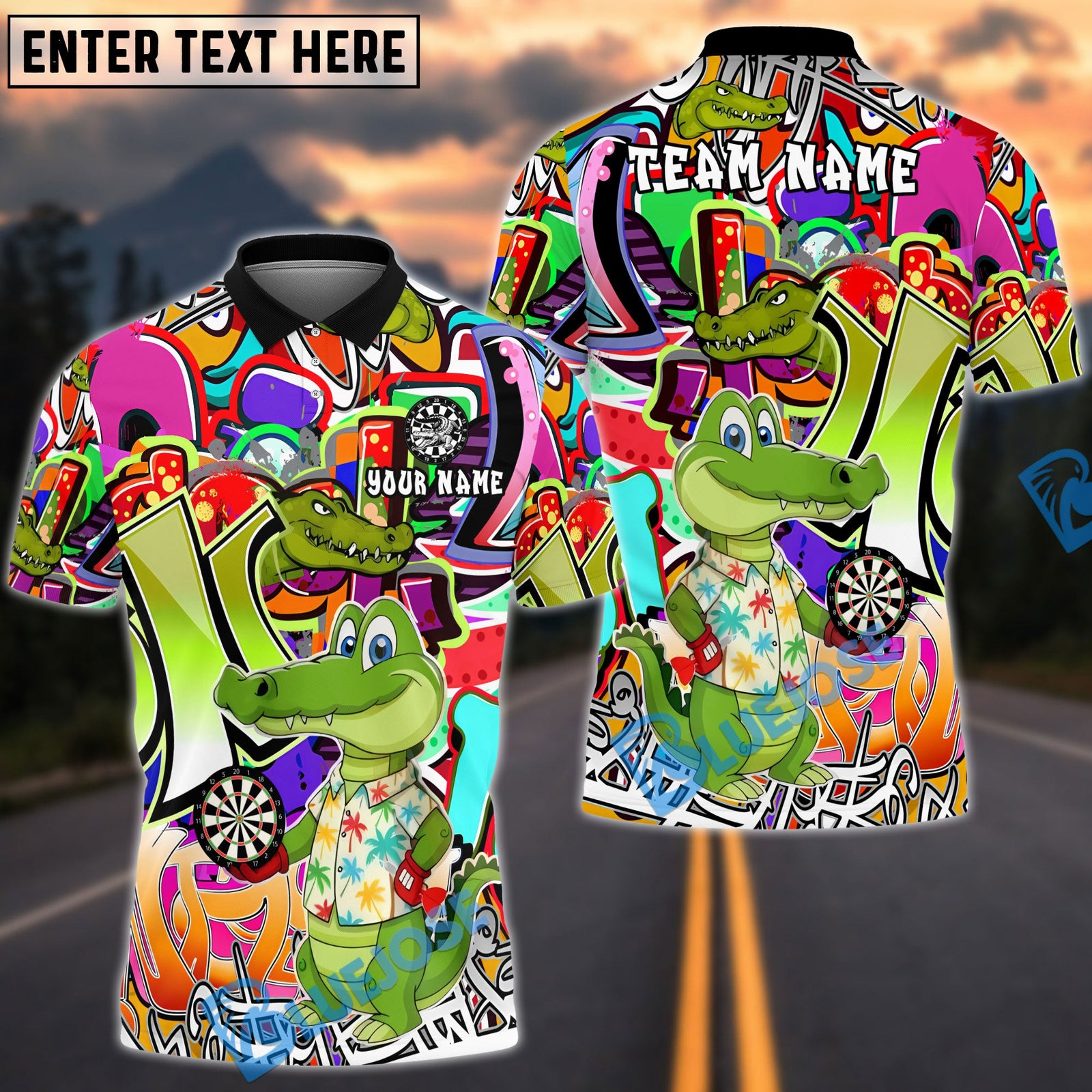 BlueJose Darts Crocodile Cartoon Personalized Name Shirt