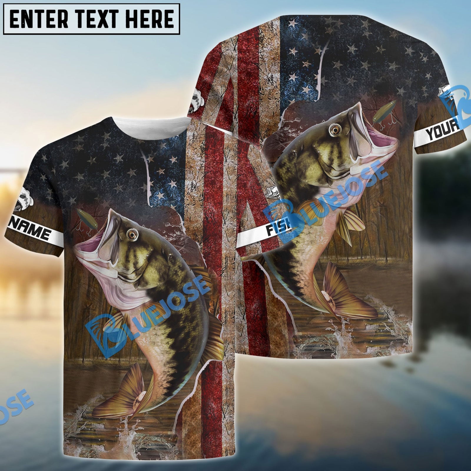 Bluejose Personalized Largemouth Bass American Flag Fishing 3D Shirts
