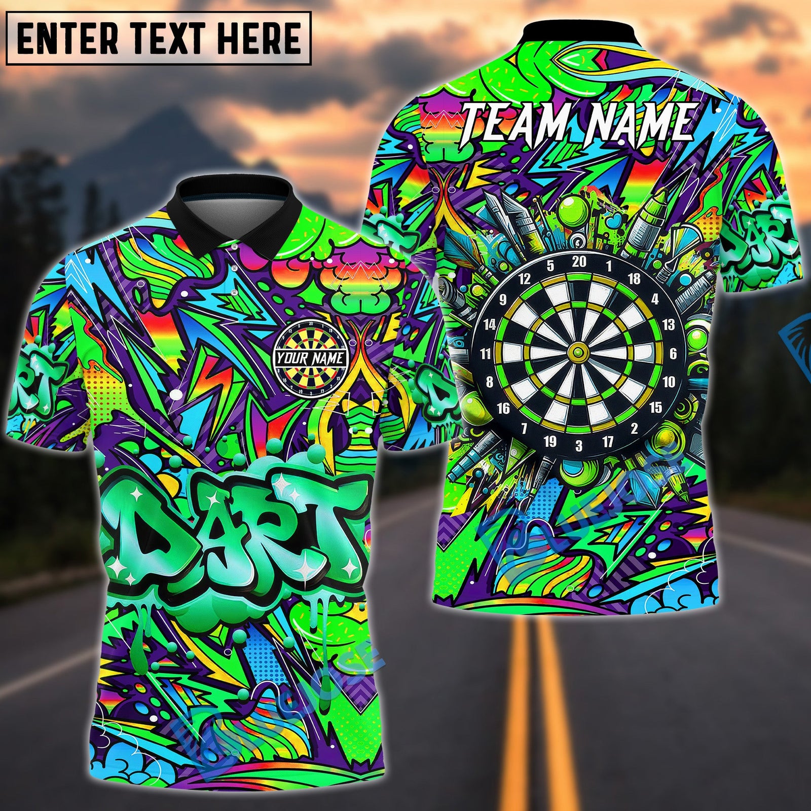 BlueJose Darts Graffiti Gunners Personalized Name, Team Name Shirt (4 Colors)