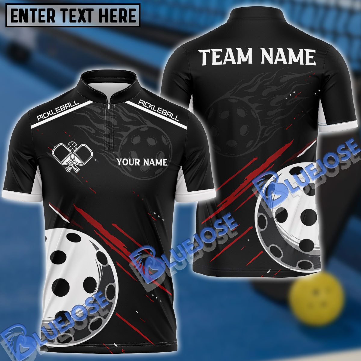 BlueJose Pickleball Fire Line Personalized Name, Team Name Unisex Shirt (3 Colors)