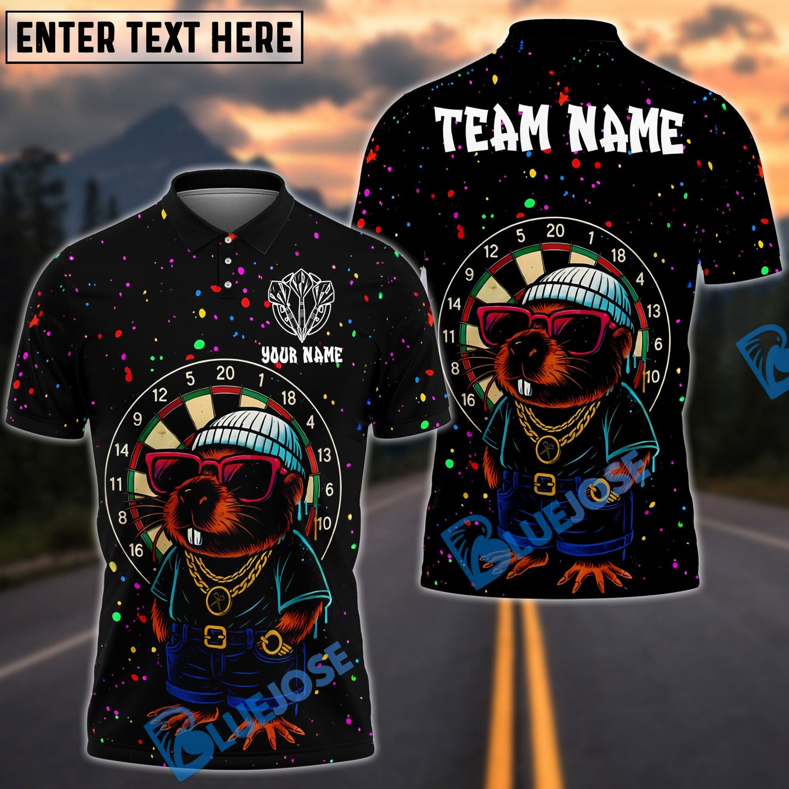BlueJose Darts Streetwear Capybara with Shades Style Personalized Name, Team Name Shirt (4 Colors)