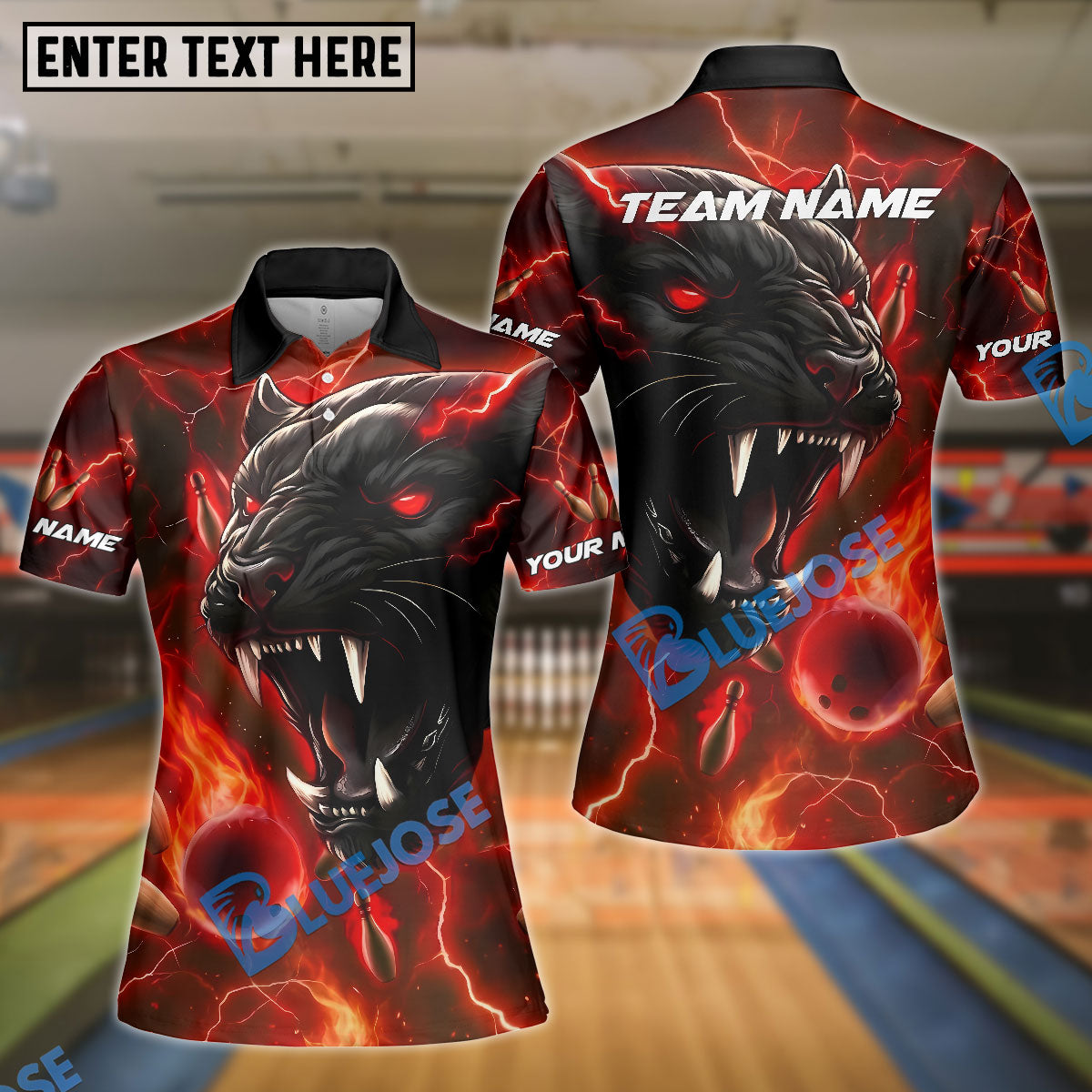 BlueJose Bowling And Pins Thunder Black Panther Customized Name, Team Name 3D Shirt (4 Colors)