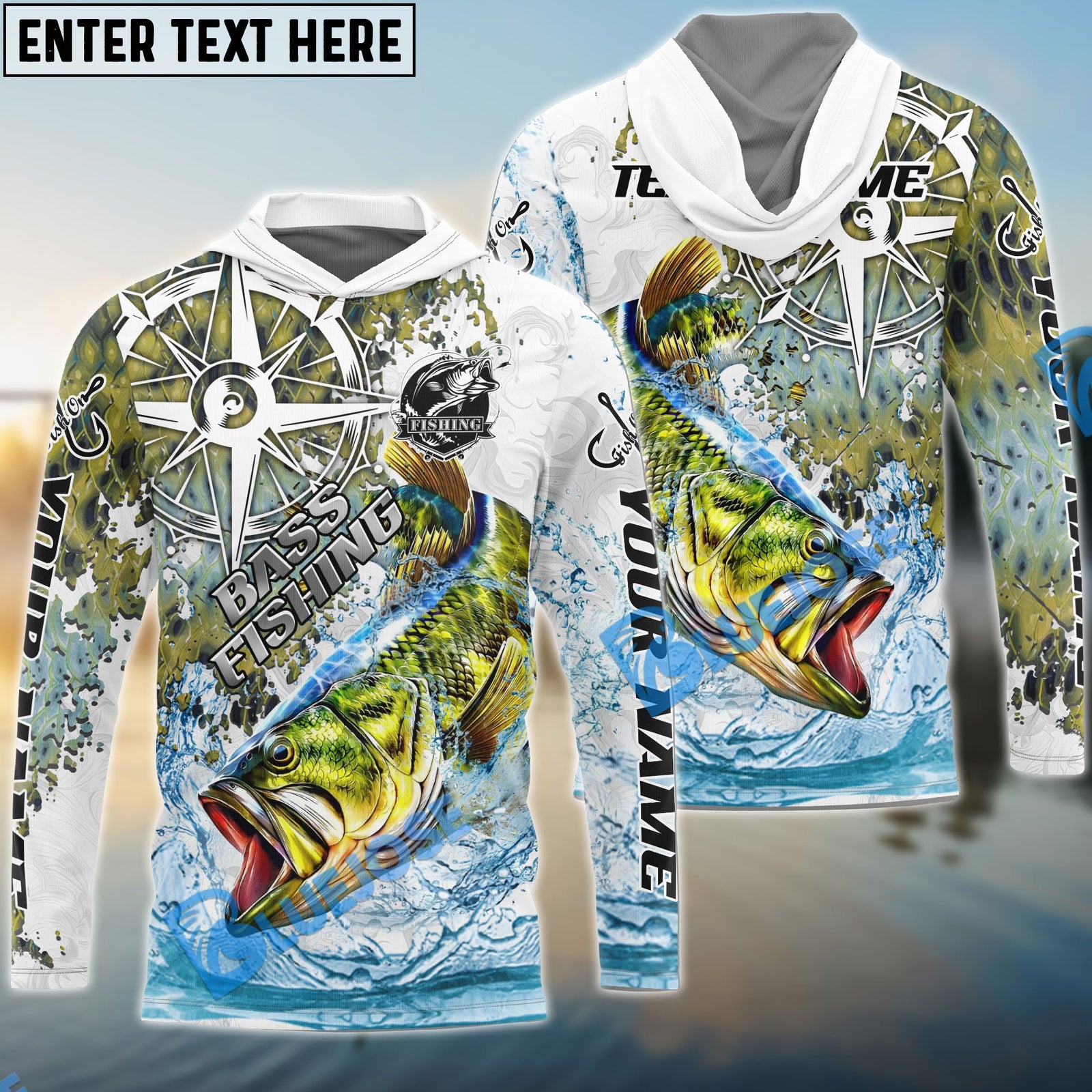 Bluejose Bass Fishing Scale Pattern Splash Art Custom Name & Team Name 3D Shirts