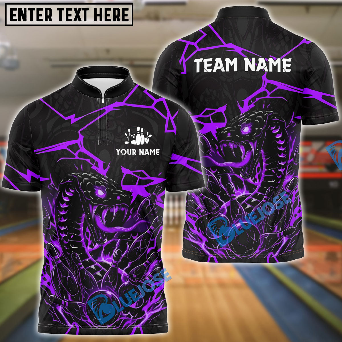 BlueJose Bowling And Pins Cobra Lightning Graphic Customized Name, Team Name 3D Shirt (4 Colors)