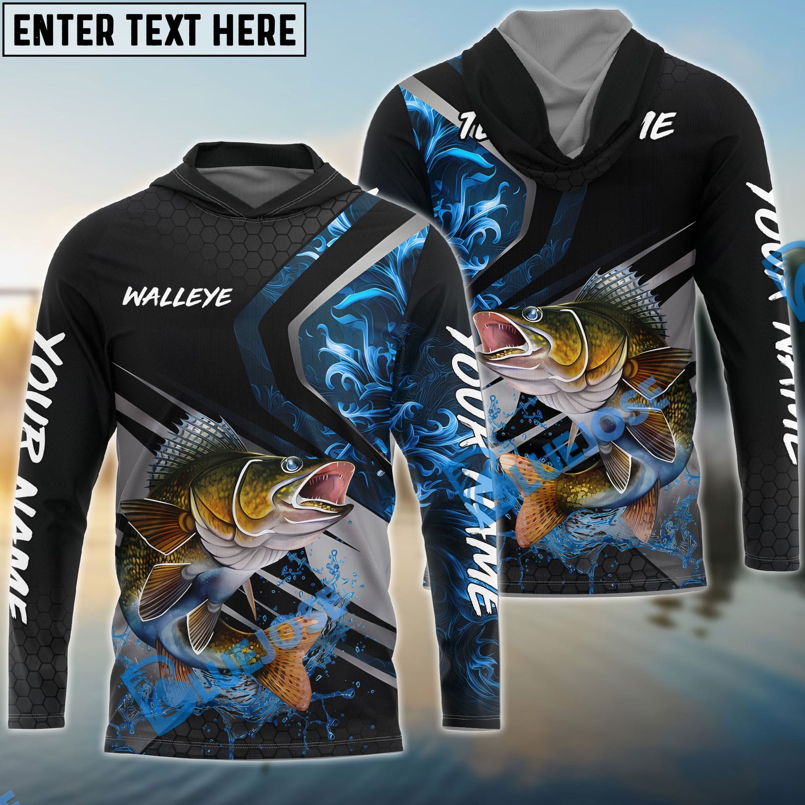 Bluejose Walleye Fishing Smoke Premium Custom Name & Team Name 3D Shirts (2 Colors)