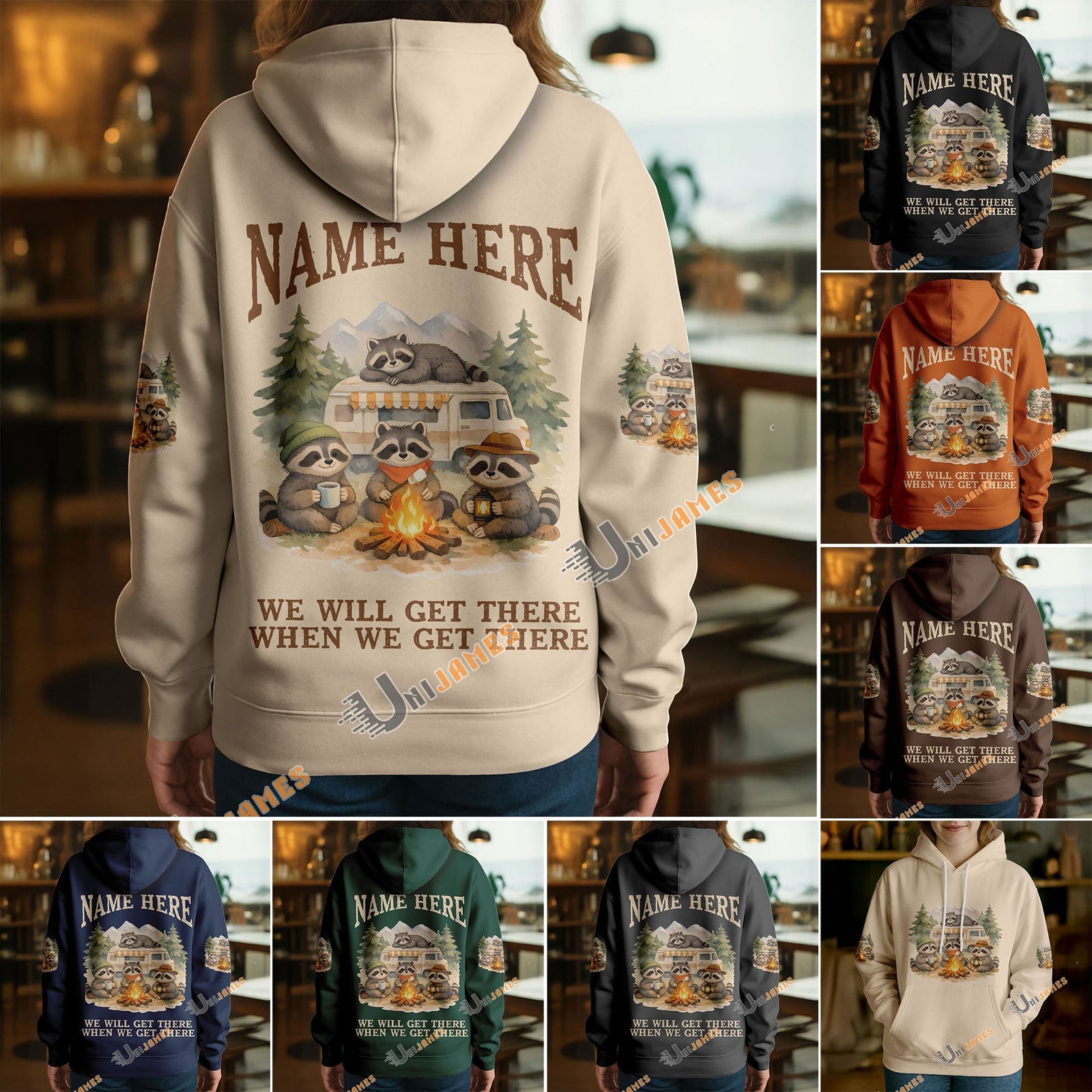 BlueJose Racoon Camping We Will Get There When We Get There Personalized Name Shirts
