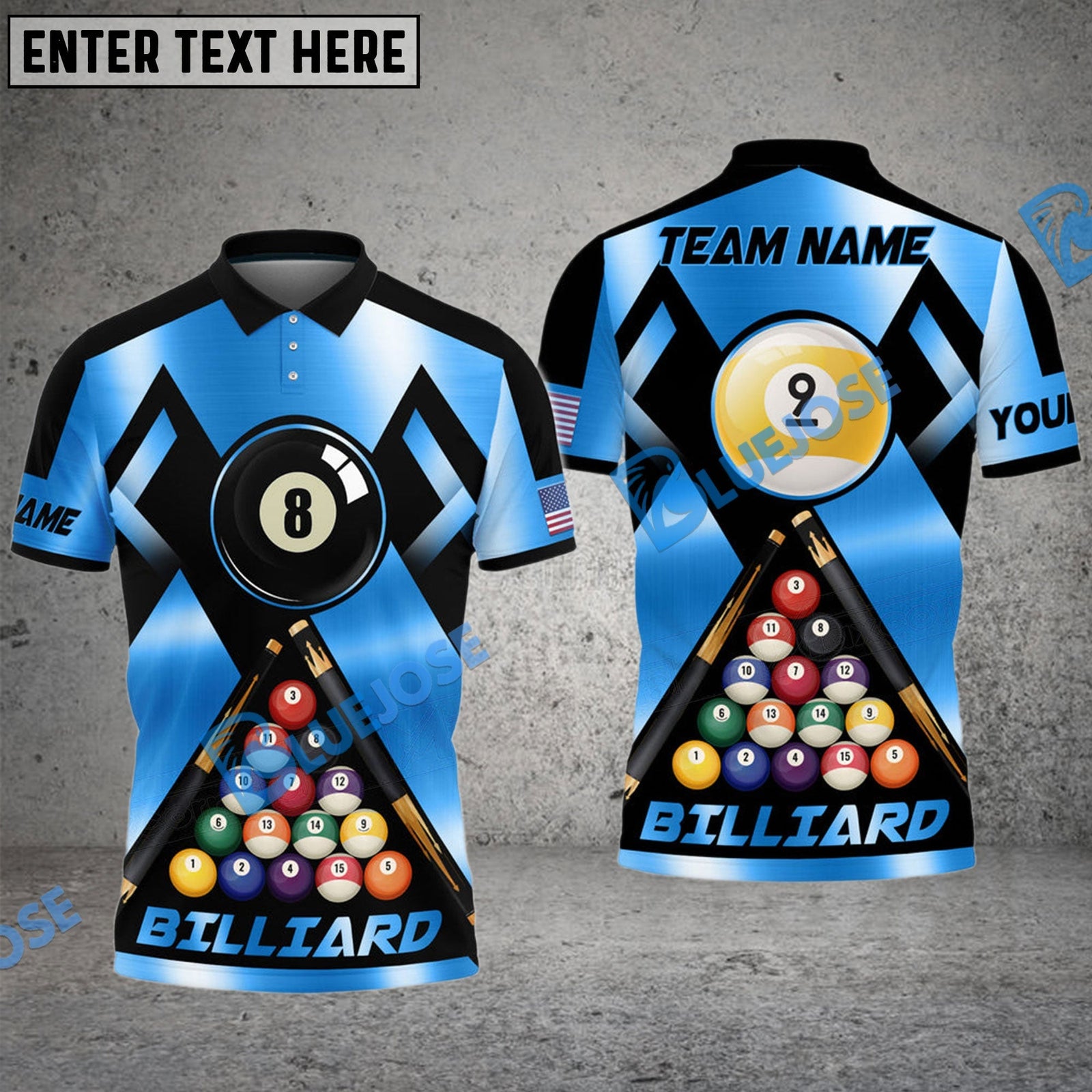 BlueJose Billiards 8 Ball & 9 Ball Metal In My Veins Personalized Name, Team Name Shirt (4 Colors)