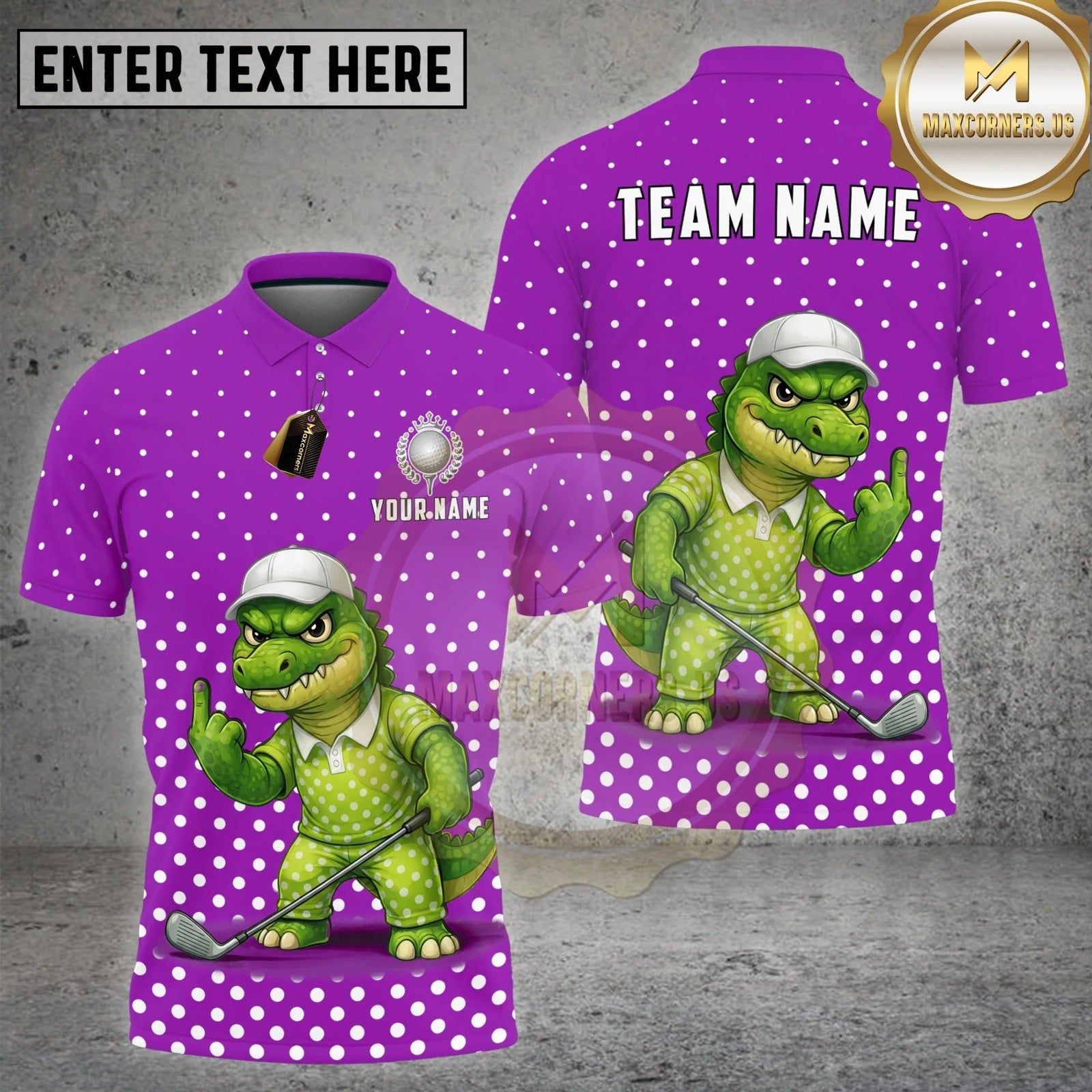 BlueJose Golf Funny Alligator Polka Dot Cartoon Personalized Name, Team Name 3D Shirt (4 Colors)