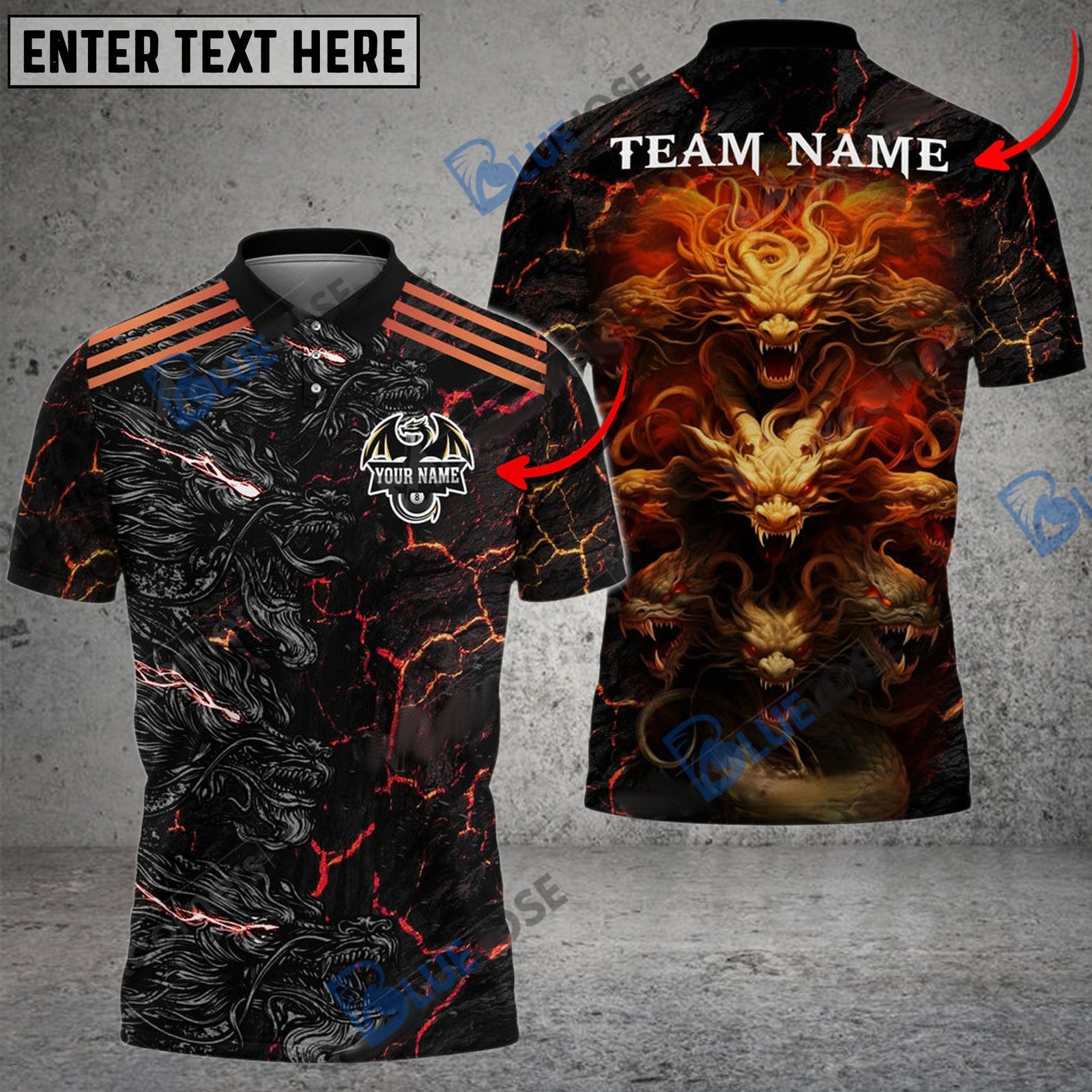 BlueJose Billiards Ball 8 Angry Dragon Personalized Name Shirt (4 Colors)