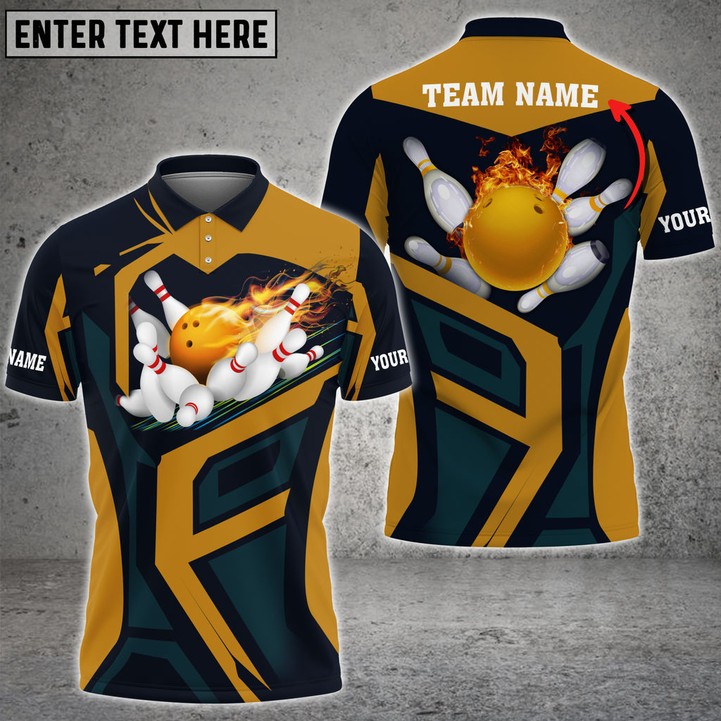 BlueJose Fire Bowling Ball And Pins Multicolor Customized Name 3D Polo Shirt, Personalized Shirts For Bowling Players