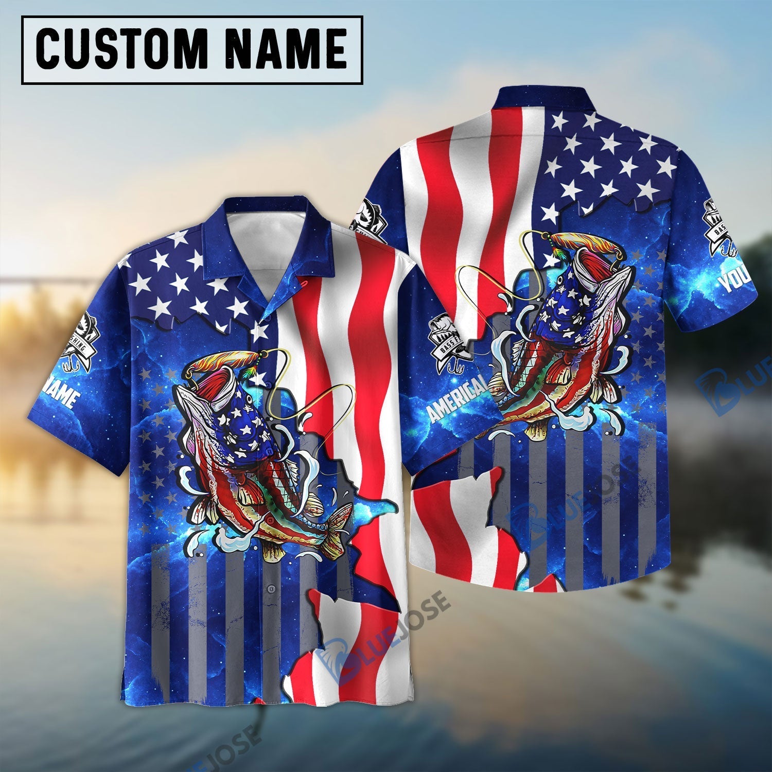 Bluejose Bass Fishing American Flag Patriotic Custom Name 3D Shirts