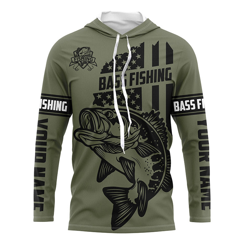 Bluejose Bass Hunter Fishing American Flag Custom Long Sleeve Fishing Shirts