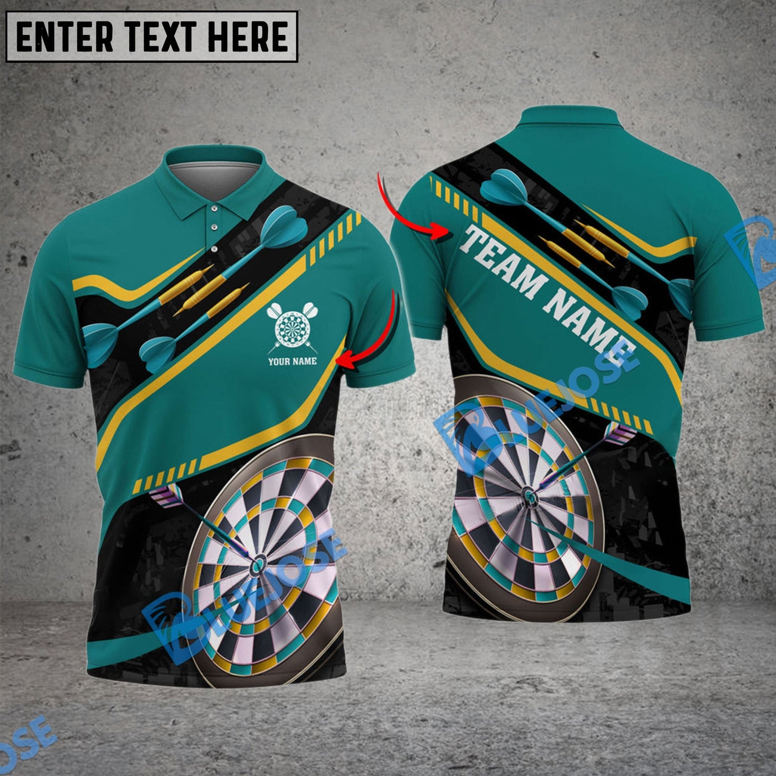 BlueJose Darts New Wave Personalized Name, Team Name Shirt (4 Colors)