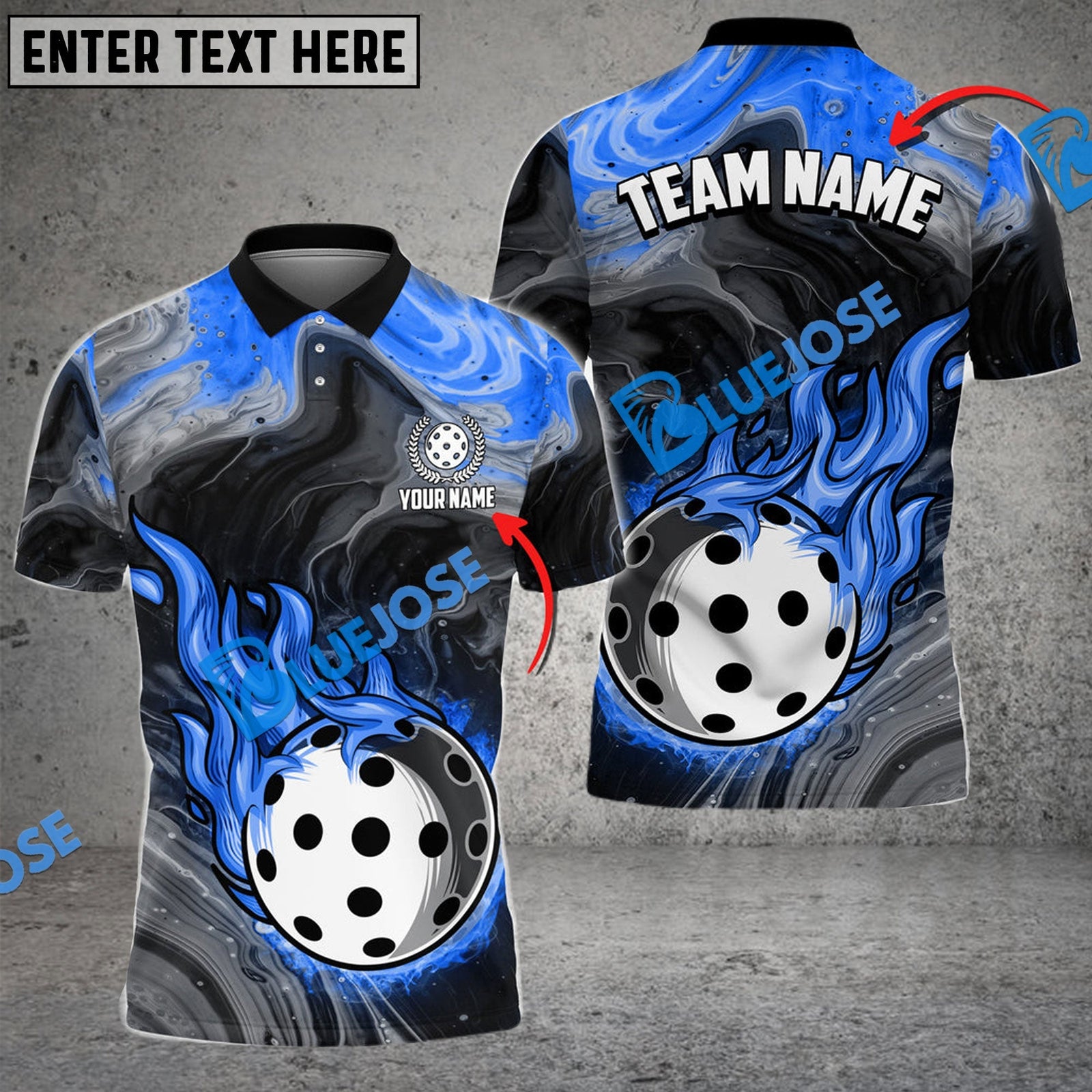 BlueJose Pickleball Fire Paint Personalized Name, Team Name Unisex Shirt (4 Colors)
