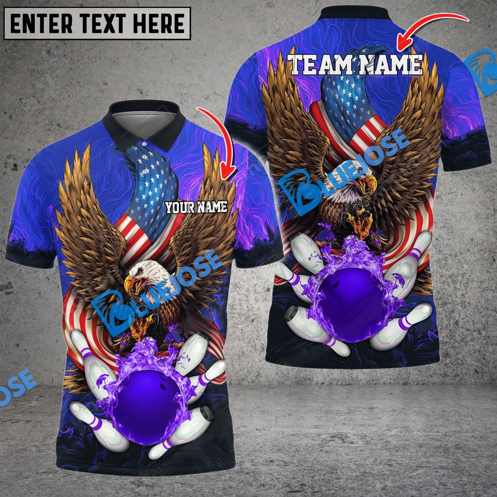 BlueJose Bowling And Pins USA Eagle Flag Multicolor Customized Name 3D Shirt (4 Colors)