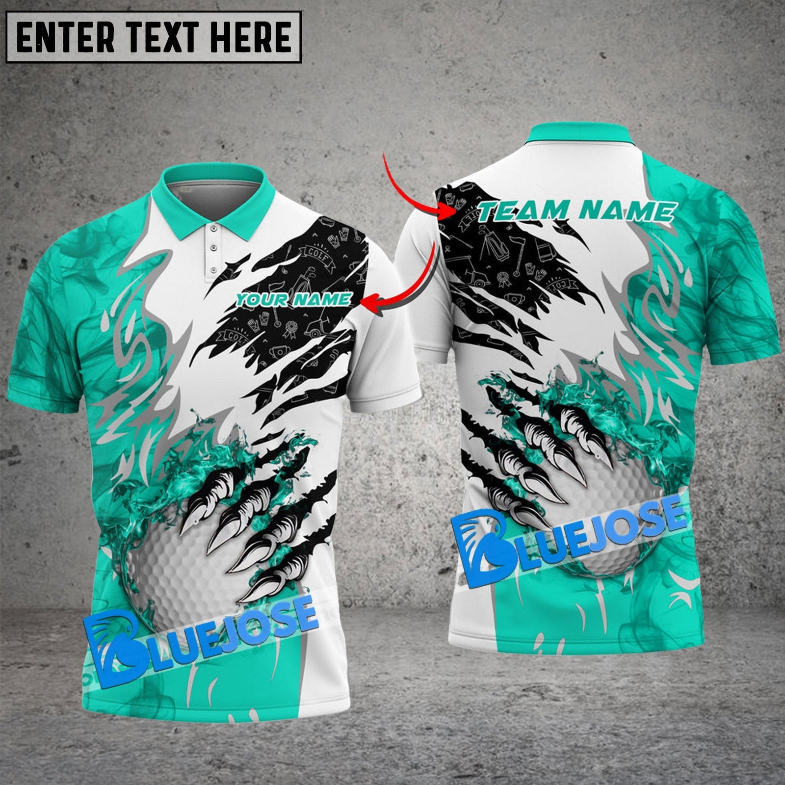 BlueJose Golf Flame Monster Hand Customized Name, Team Name 3D Shirts (4 Colors)