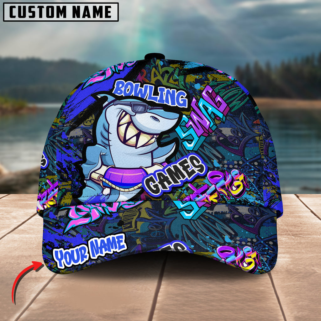 BlueJoses Bowling Funny Shark Graffiti Multicolor Personalized Name Cap