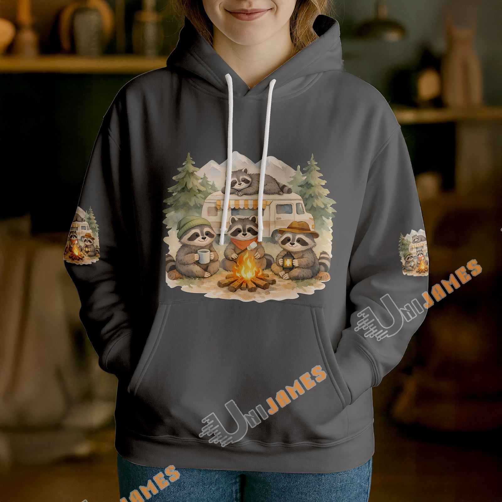 BlueJose Racoon Camping We Will Get There When We Get There Personalized Name Shirts